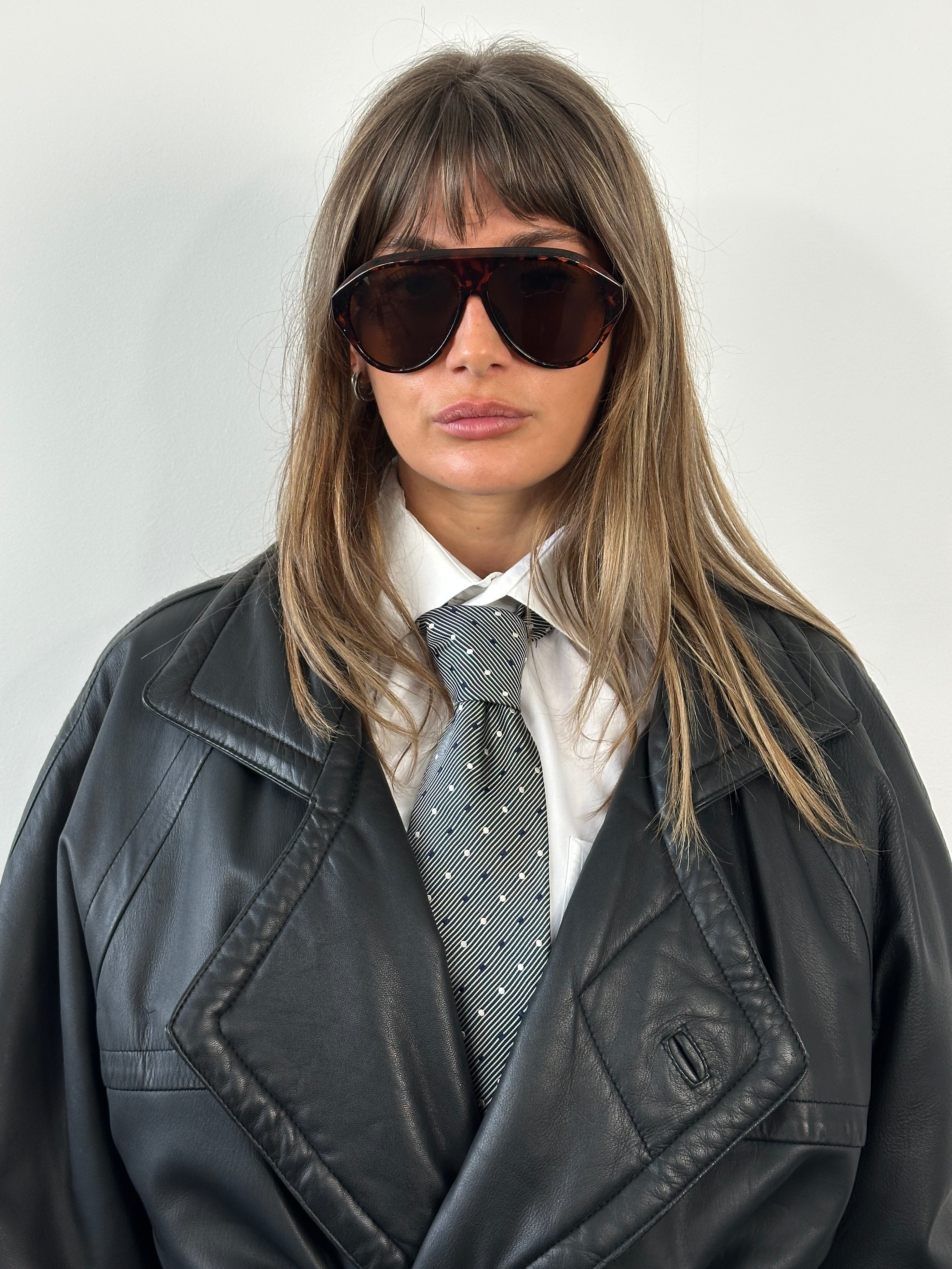 Vintage 1990s Leather Double Breasted Belted Trench Coat - XL - SYLK