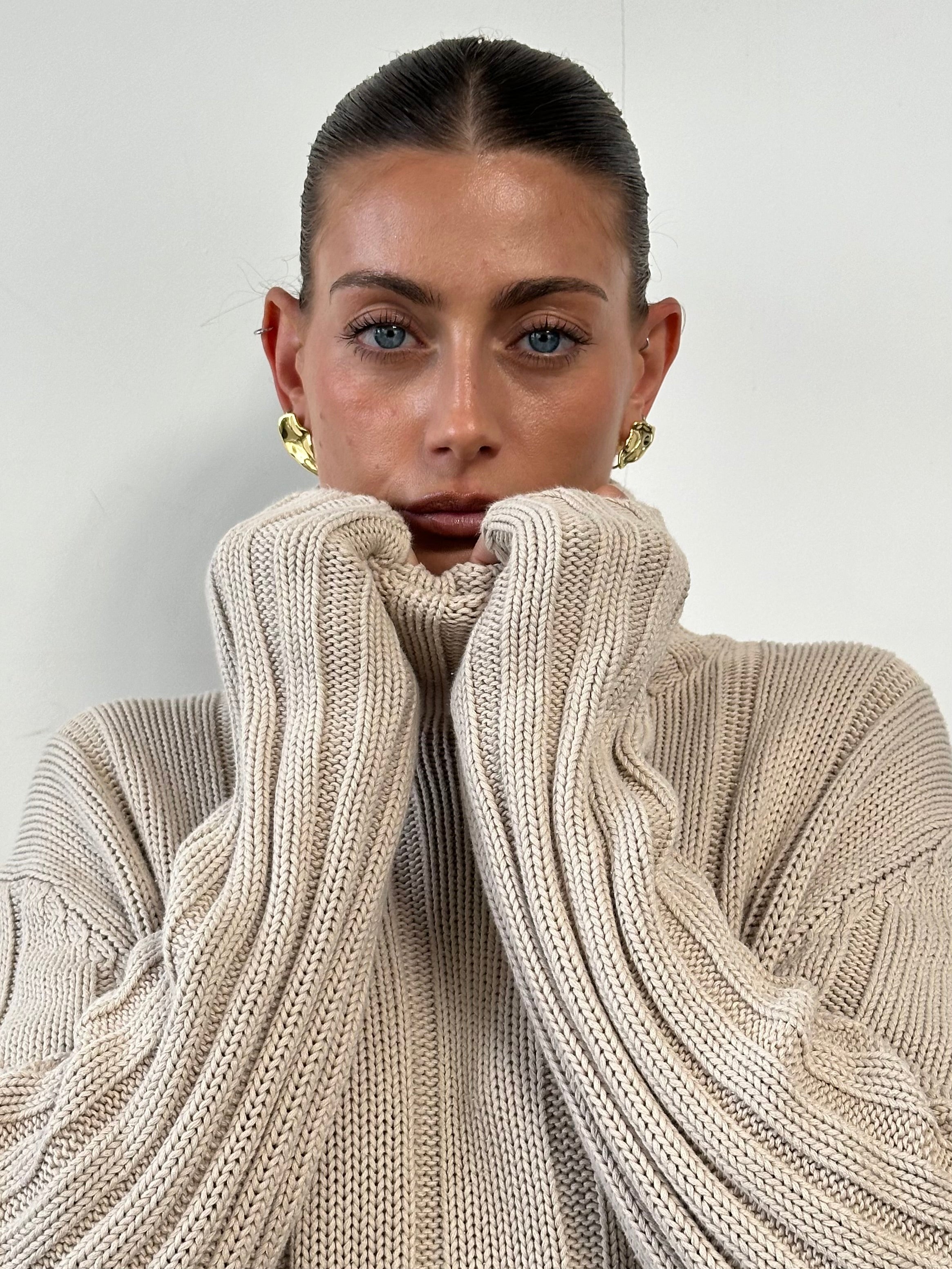 Yves Saint Laurent Pure Cotton Logo Roll Neck Jumper - L - SYLK