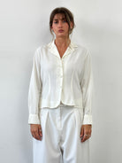 Italian Vintage Open Collar Fitted Blouse - M - SYLK