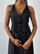 Emporio Armani 2000s Silk Curved Ribbed Tailored Waistcoat - M - SYLK