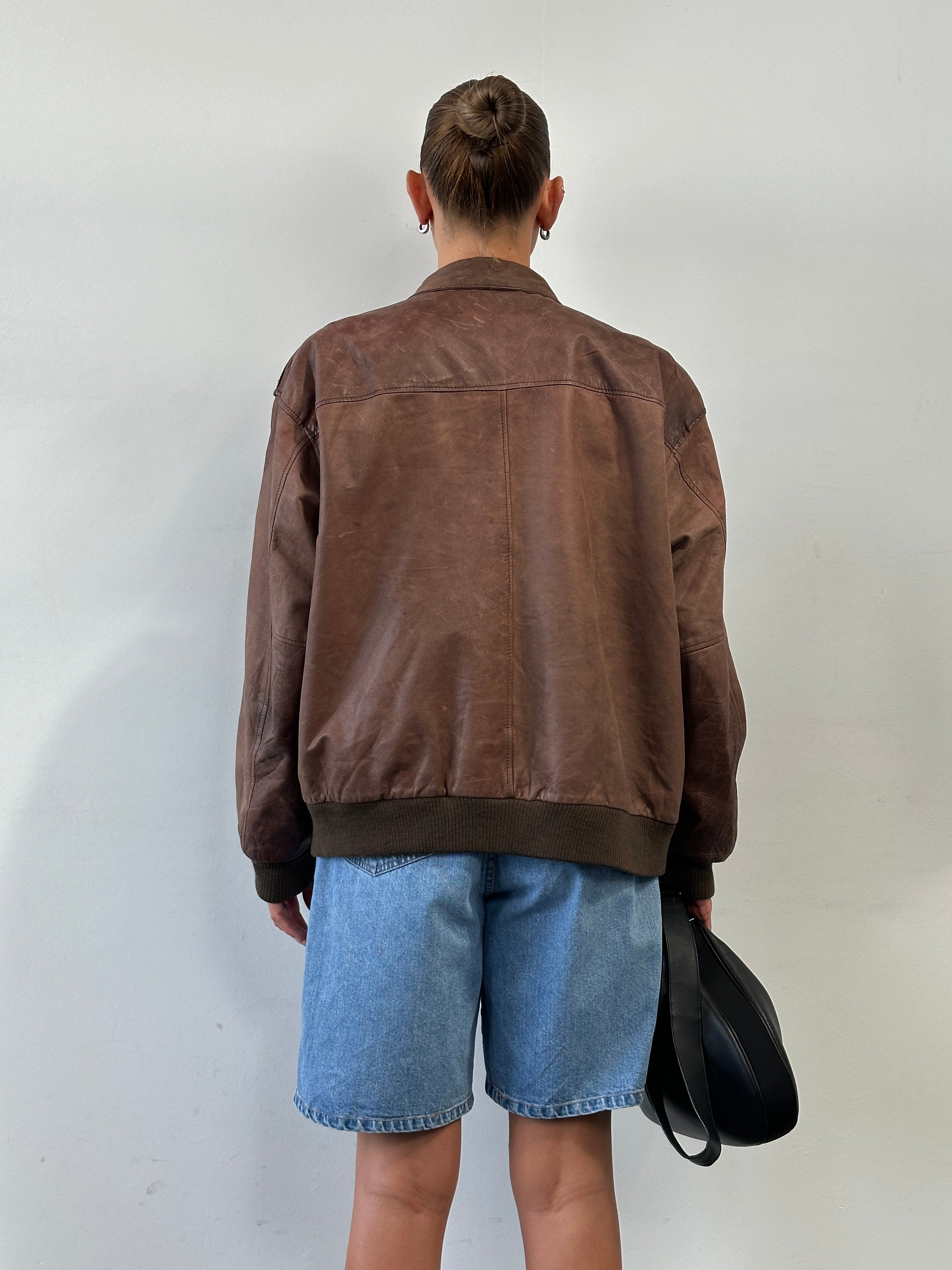 Vintage Leather Bomber Jacket - L/XL - SYLK