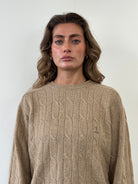 Trussardi Pure Wool Cable Knit Logo Jumper - L - SYLK