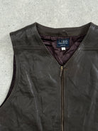 Vintage 90s Front Zip Leather Waistcoat - L - SYLK