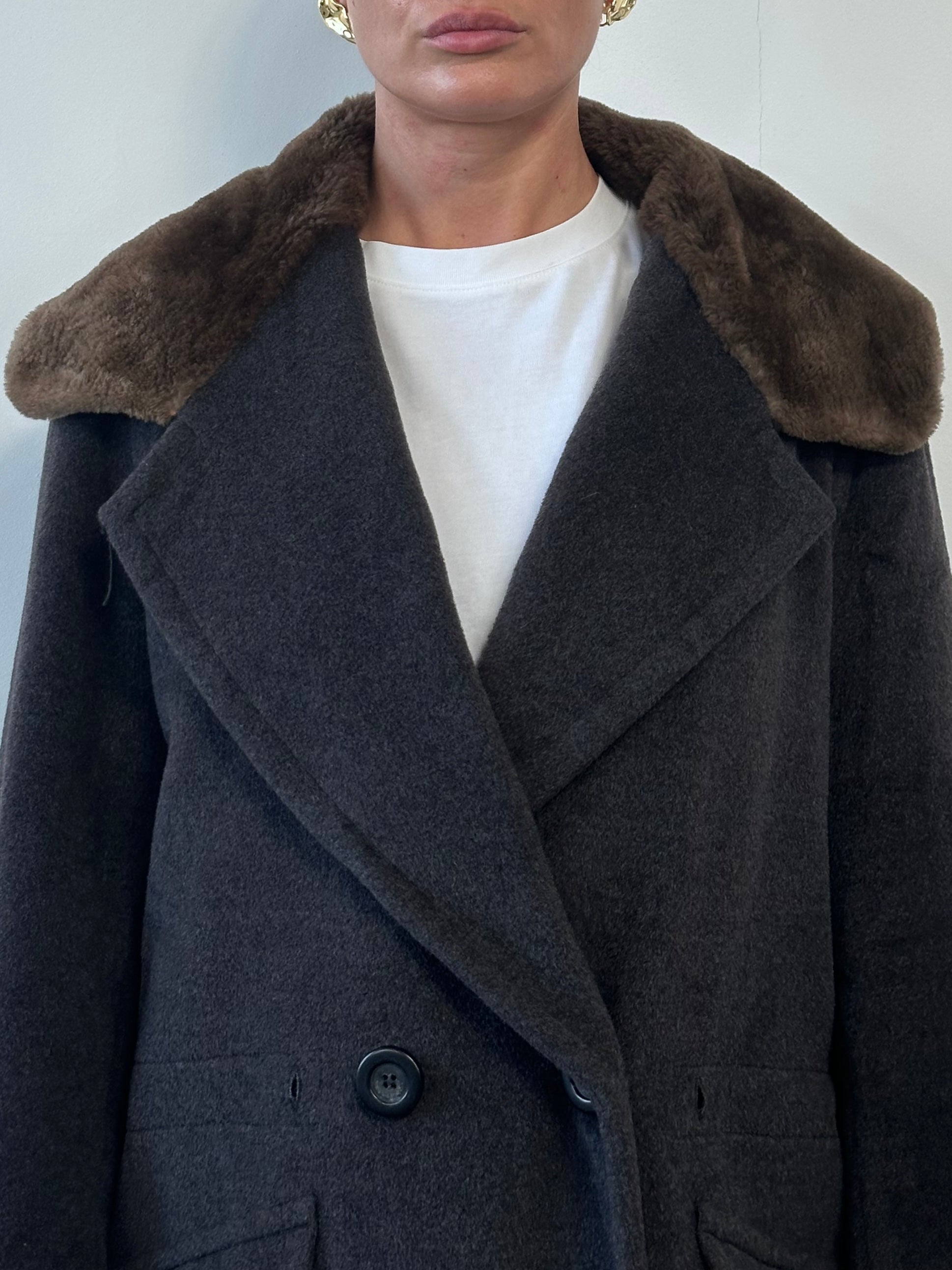 Max Mara Wool Cashmere Fur Collar Double Breasted Coat - M/L - SYLK