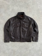 Vintage 1980s High Neck Cropped Leather Bomber Jacket - L - SYLK