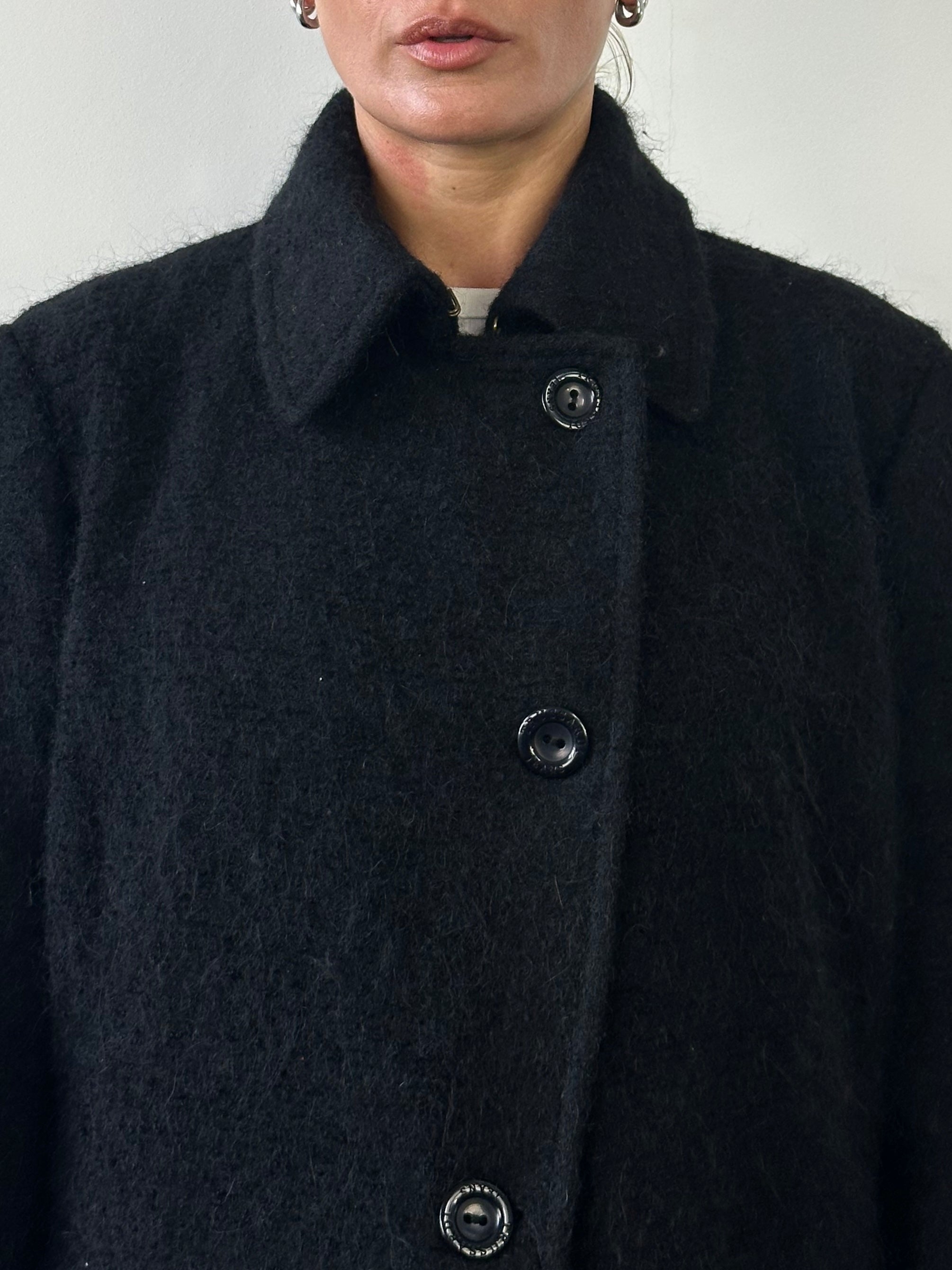 Trussardi Fuzzy Virgin Wool Mohair Single Breasted Coat - M - SYLK