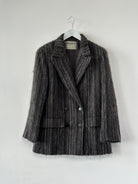 Jaeger Mohair Fuzzy Stripe Double Breasted Coat - M - SYLK