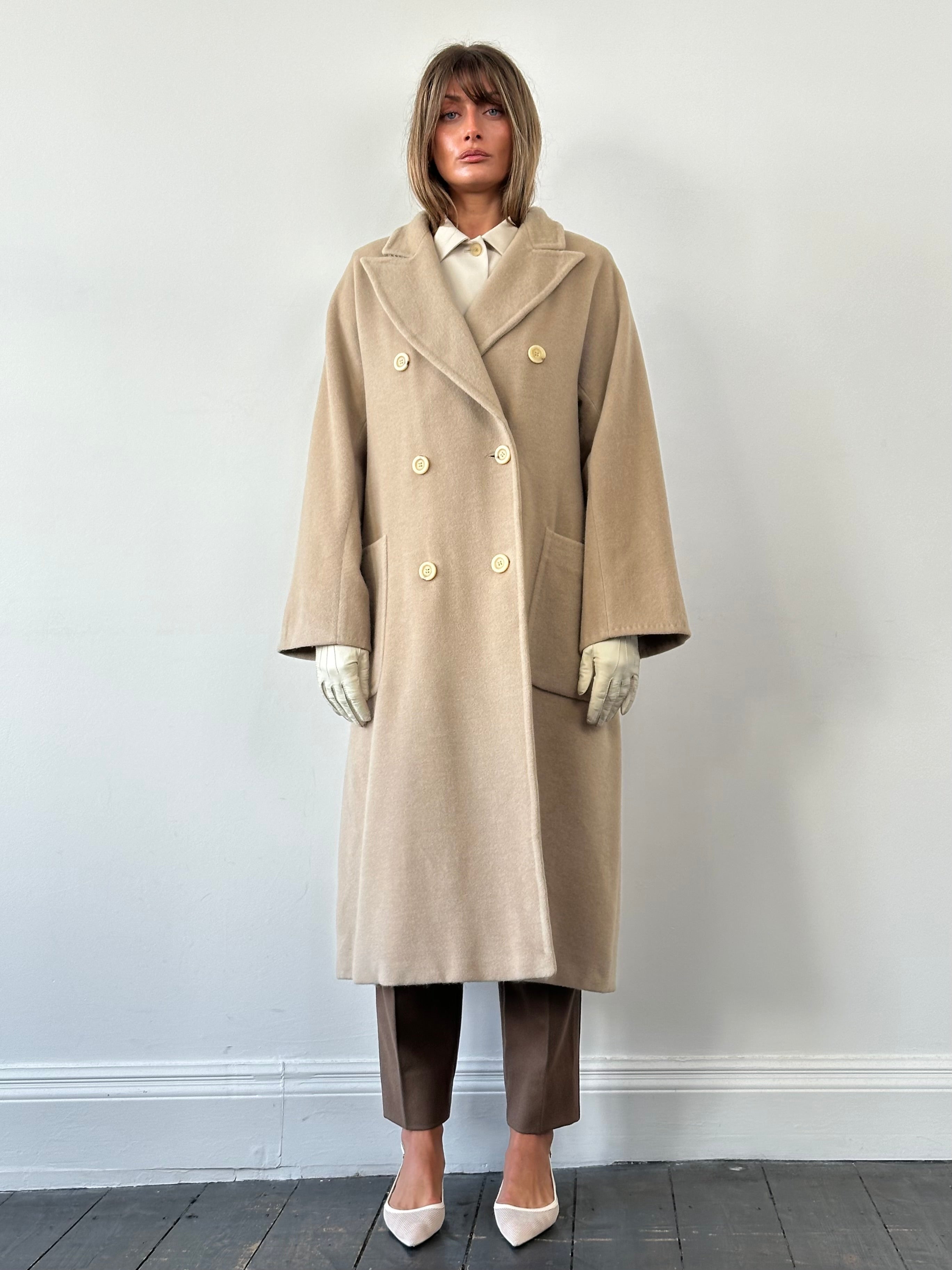 Max Mara Wool Cashmere Double Breasted Floor Length Coat - XL - SYLK