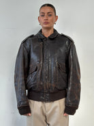Schott NYC Distressed Leather Bomber Jacket - L/XL - SYLK
