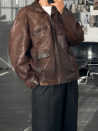 French Vintage 1980s Aged Boxy Leather Jacket - L - SYLK