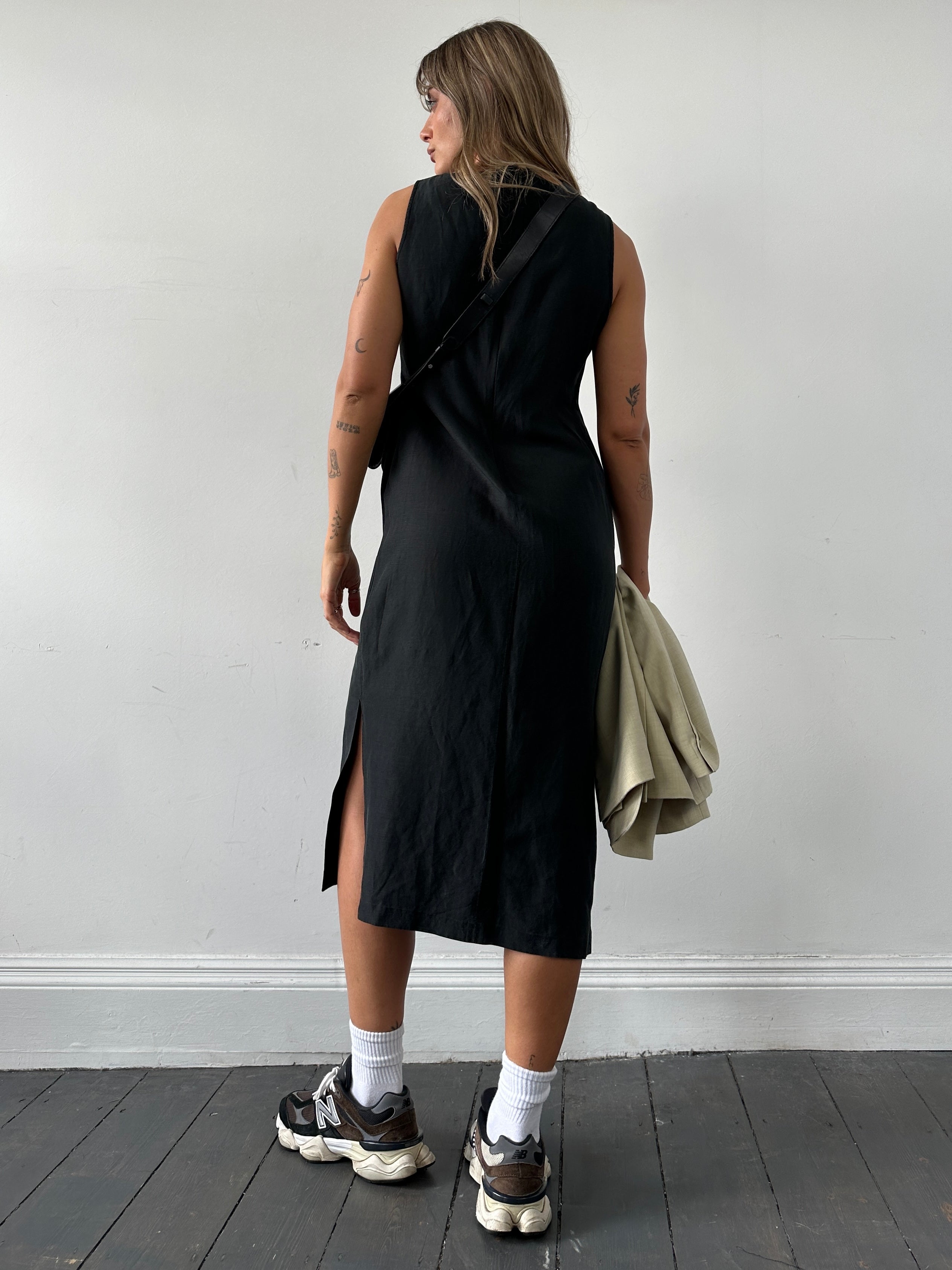 Laura Ashley Silk Linen Midi Shift Dress - M - SYLK