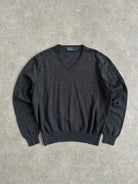 Ralph Lauren Pure Merino Wool Logo V Neck Jumper - M - SYLK