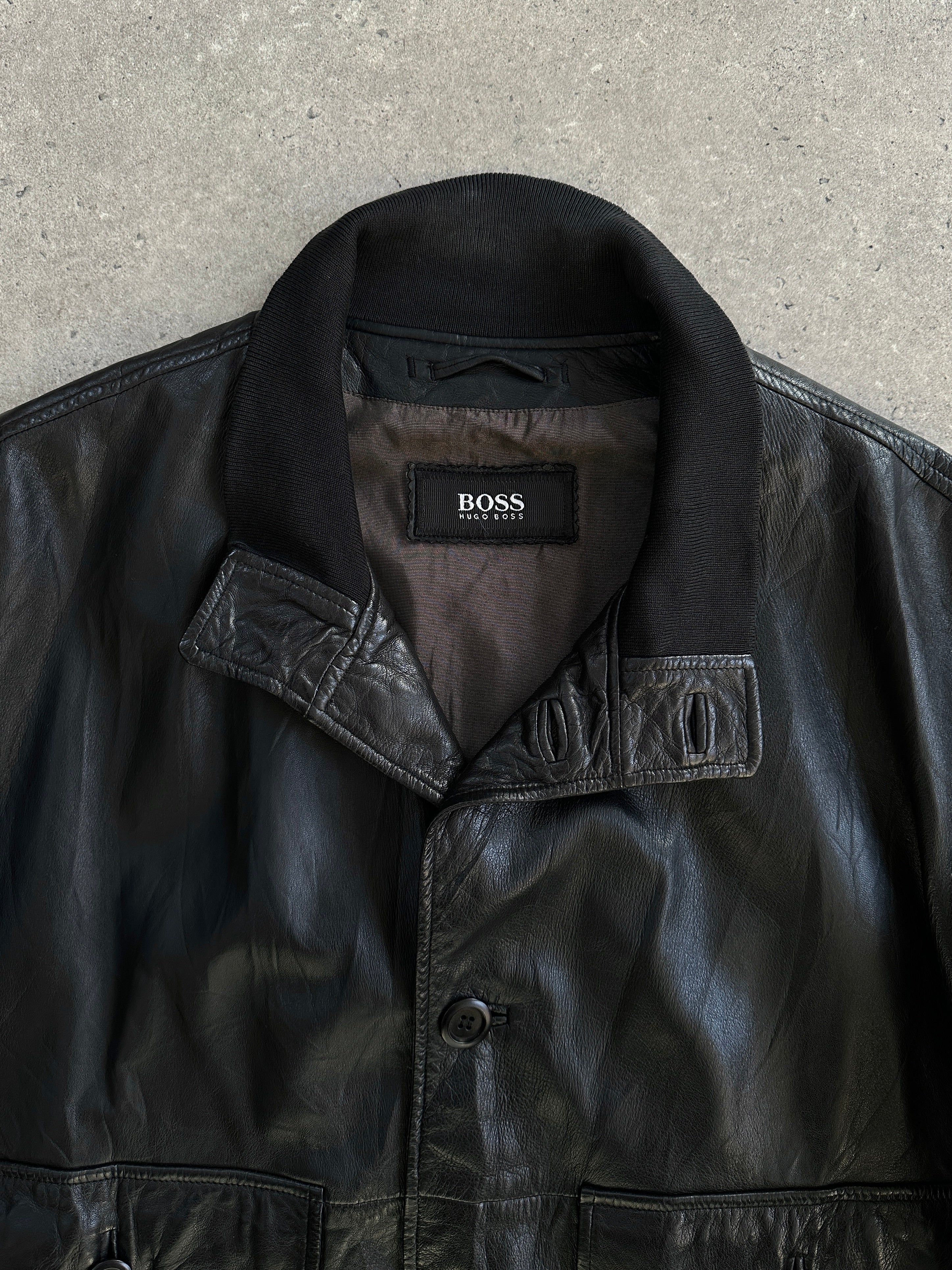 Hugo Boss Leather Bomber Jacket - XL - SYLK