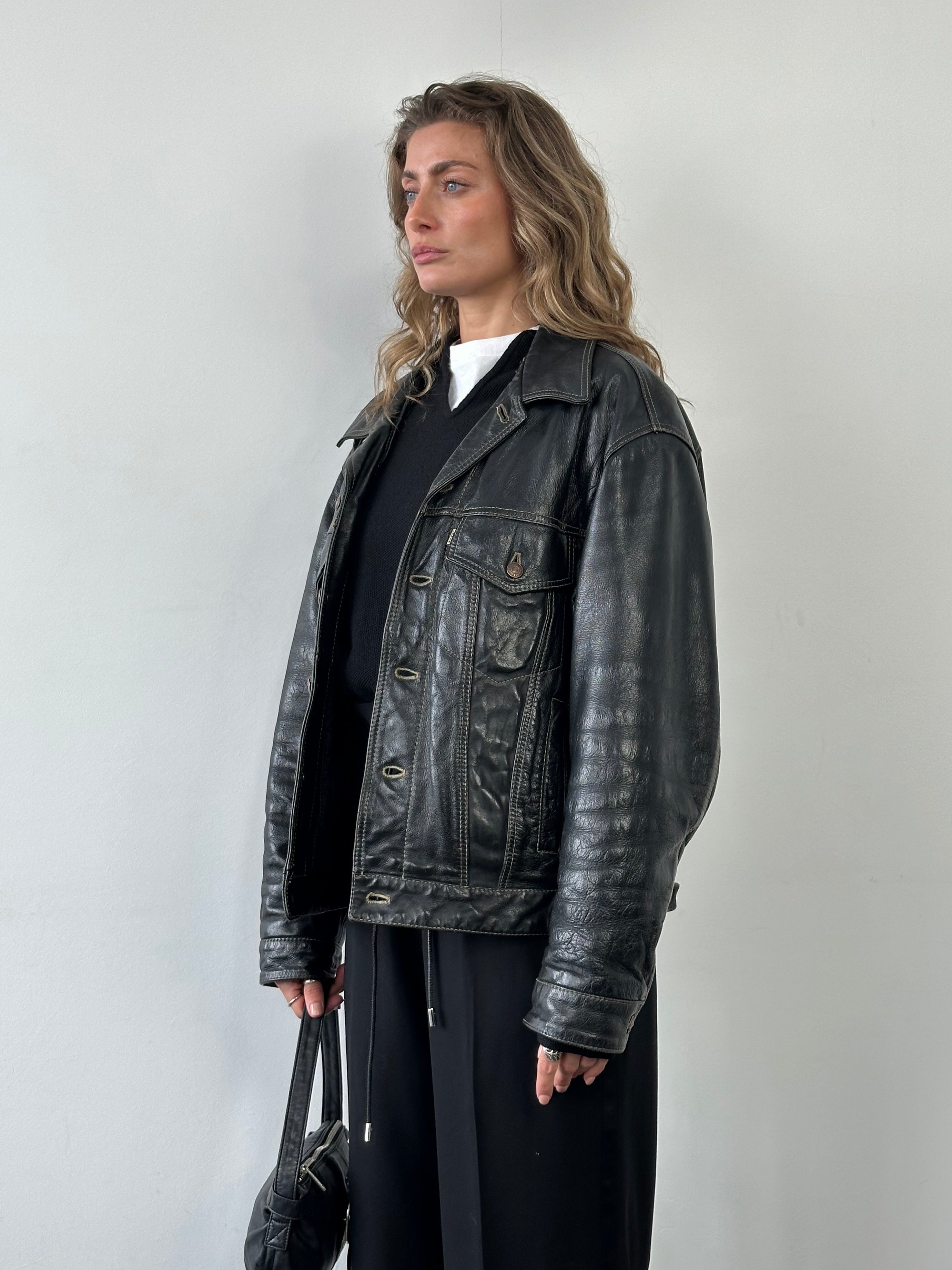 Levis 90s Contrast Stitch Leather Jacket - L - SYLK