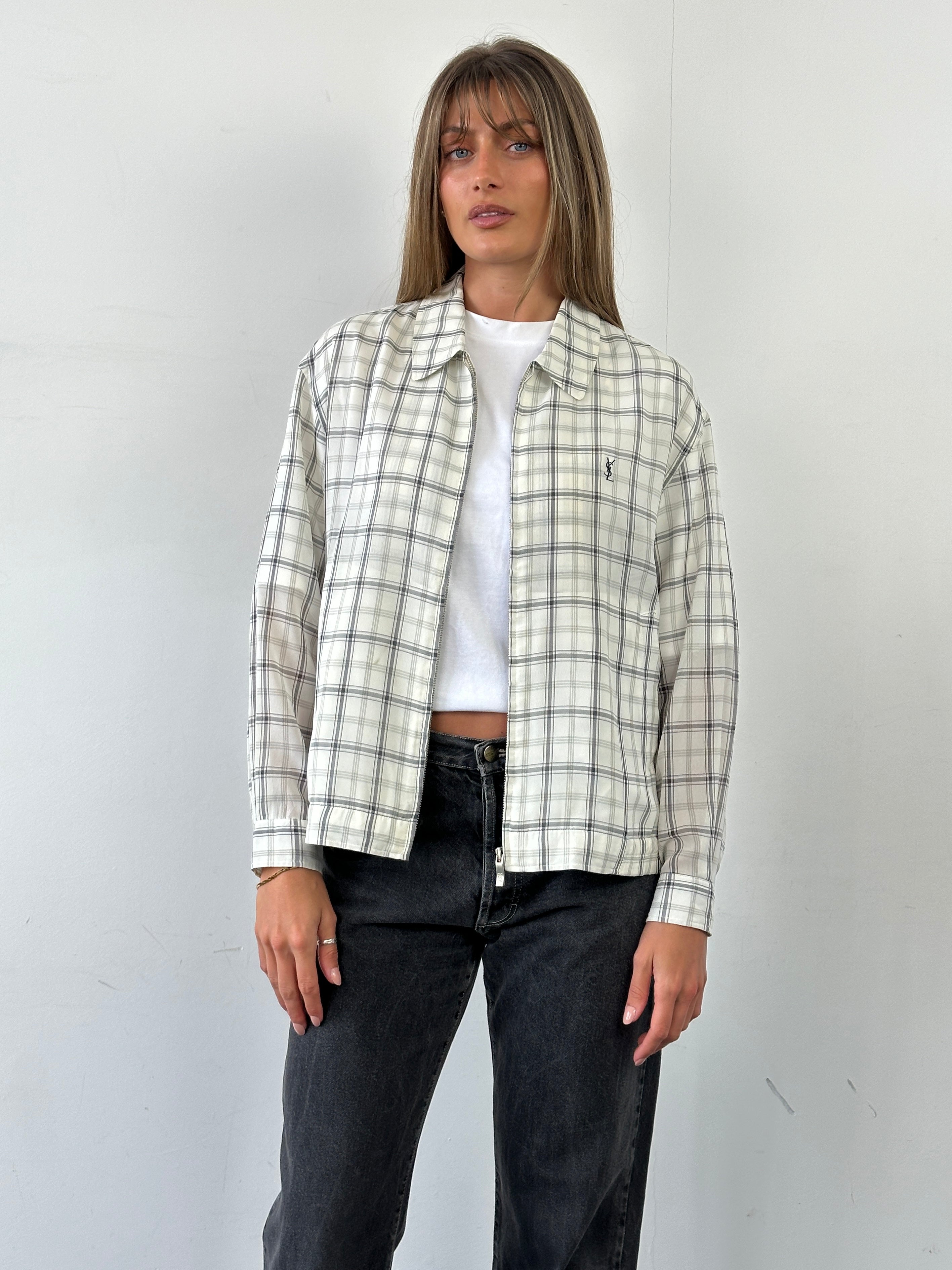 Yves Saint Laurent Check Logo Bomber Jacket - M/L - SYLK