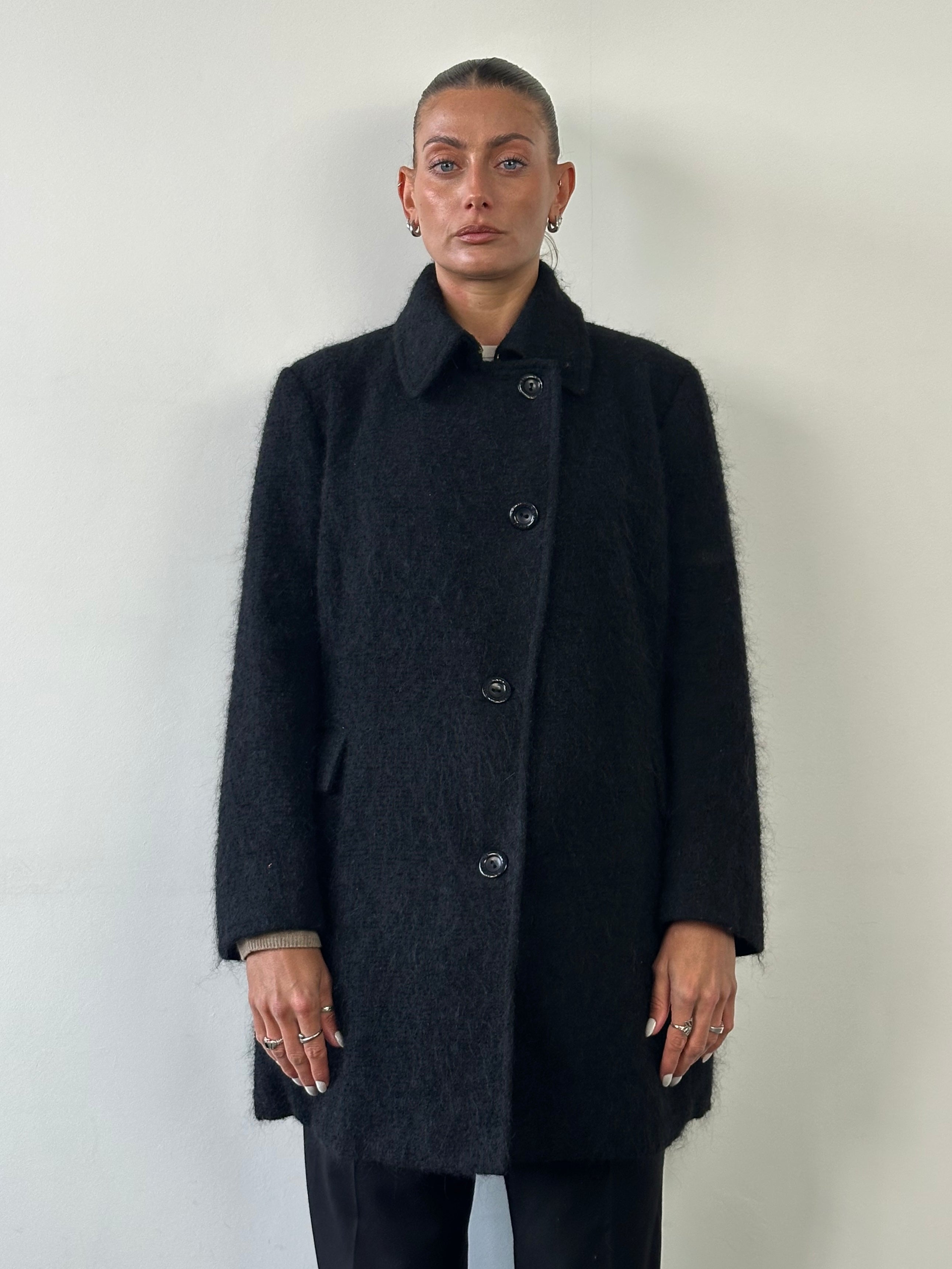 Trussardi Fuzzy Virgin Wool Mohair Single Breasted Coat - M - SYLK