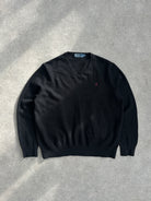 Ralph Lauren Pure Merino Wool Logo V Neck Jumper - M - SYLK