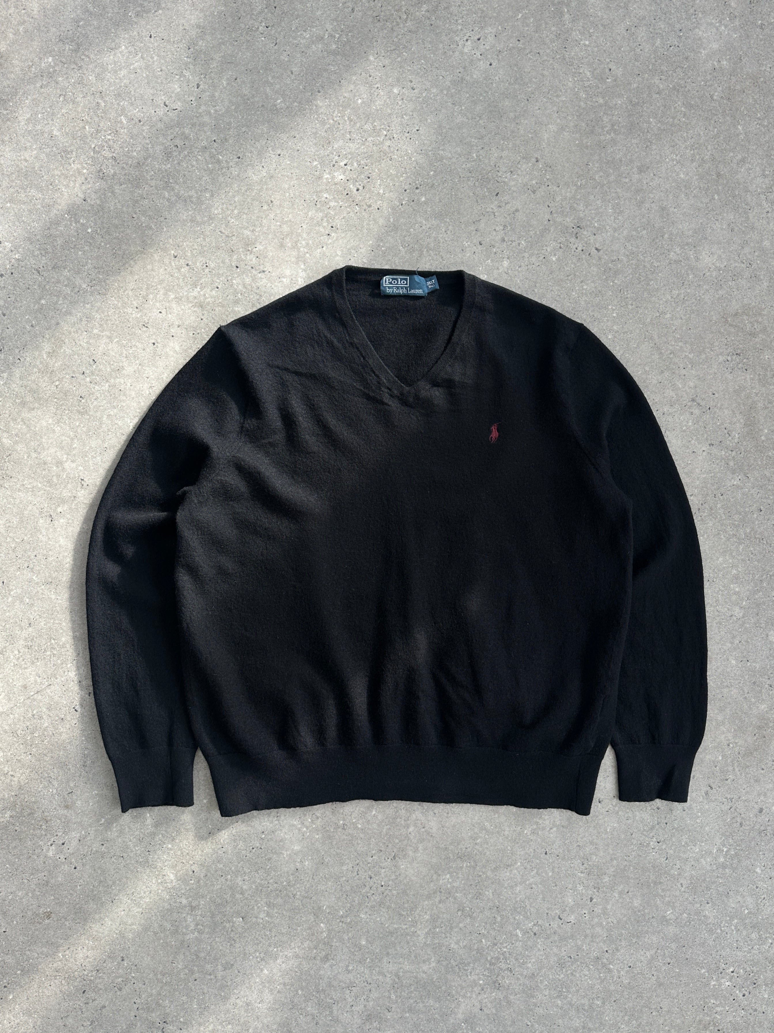 Ralph Lauren Pure Merino Wool Logo V Neck Jumper - M - SYLK