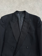 British Vintage 1980s Pure Wool Tuxedo Double Breasted Blazer - 44R/XL - SYLK