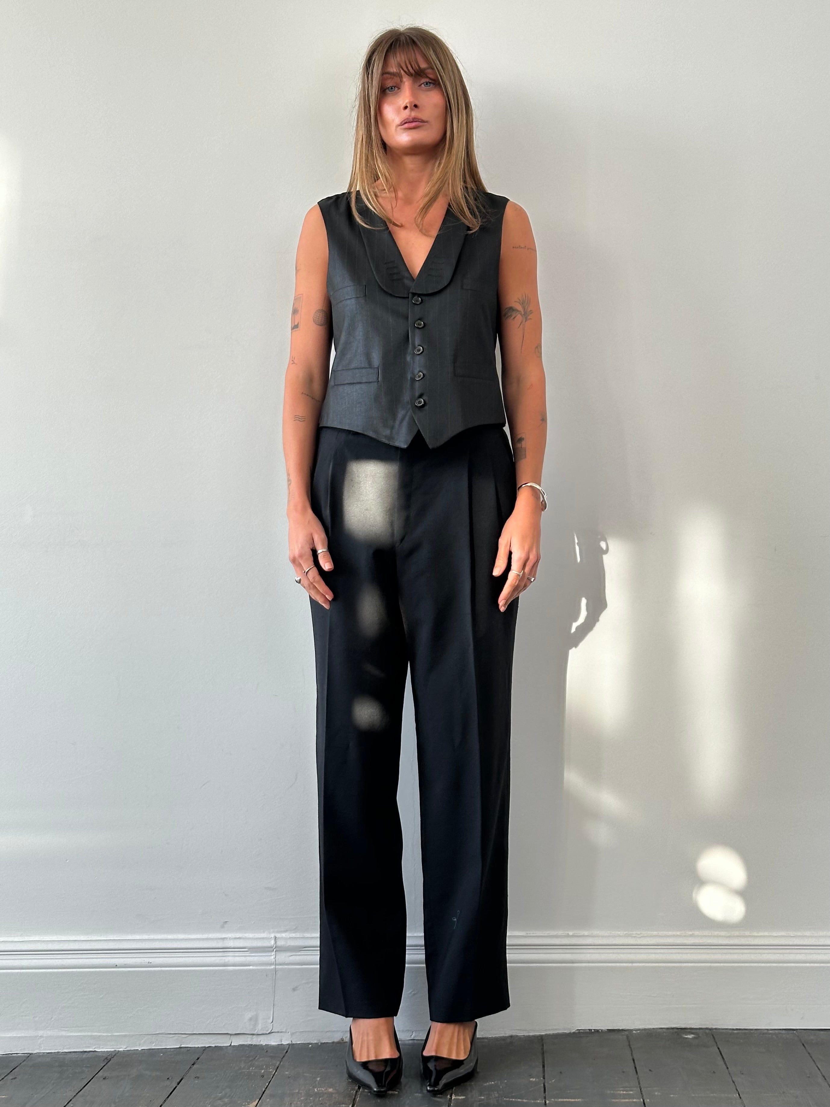 Vintage Tuxedo Stripe Tailored Waistcoat - 36R/M - SYLK