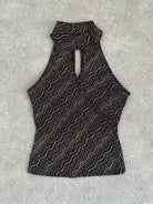 French Vintage Sleeveless Glittery High Neck Top - S - SYLK