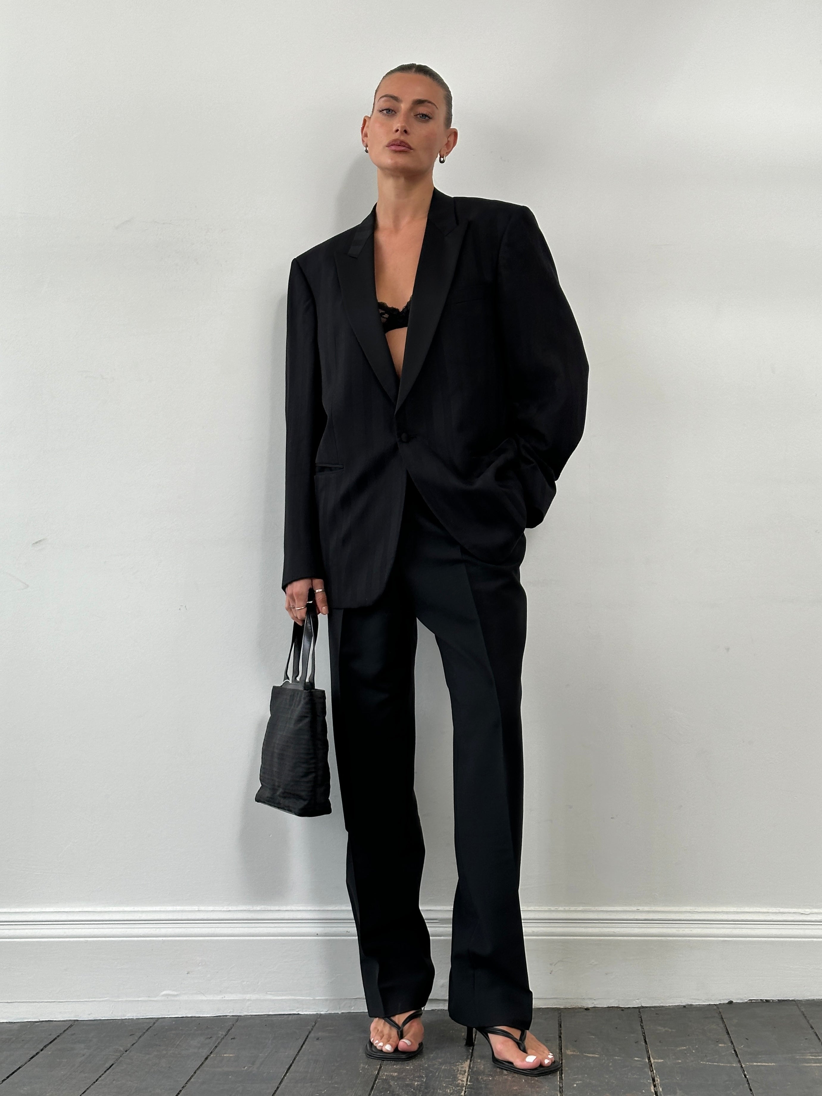 Vintage Tuxedo Wool Single Button Stripe Suit - 42R/W32 - SYLK