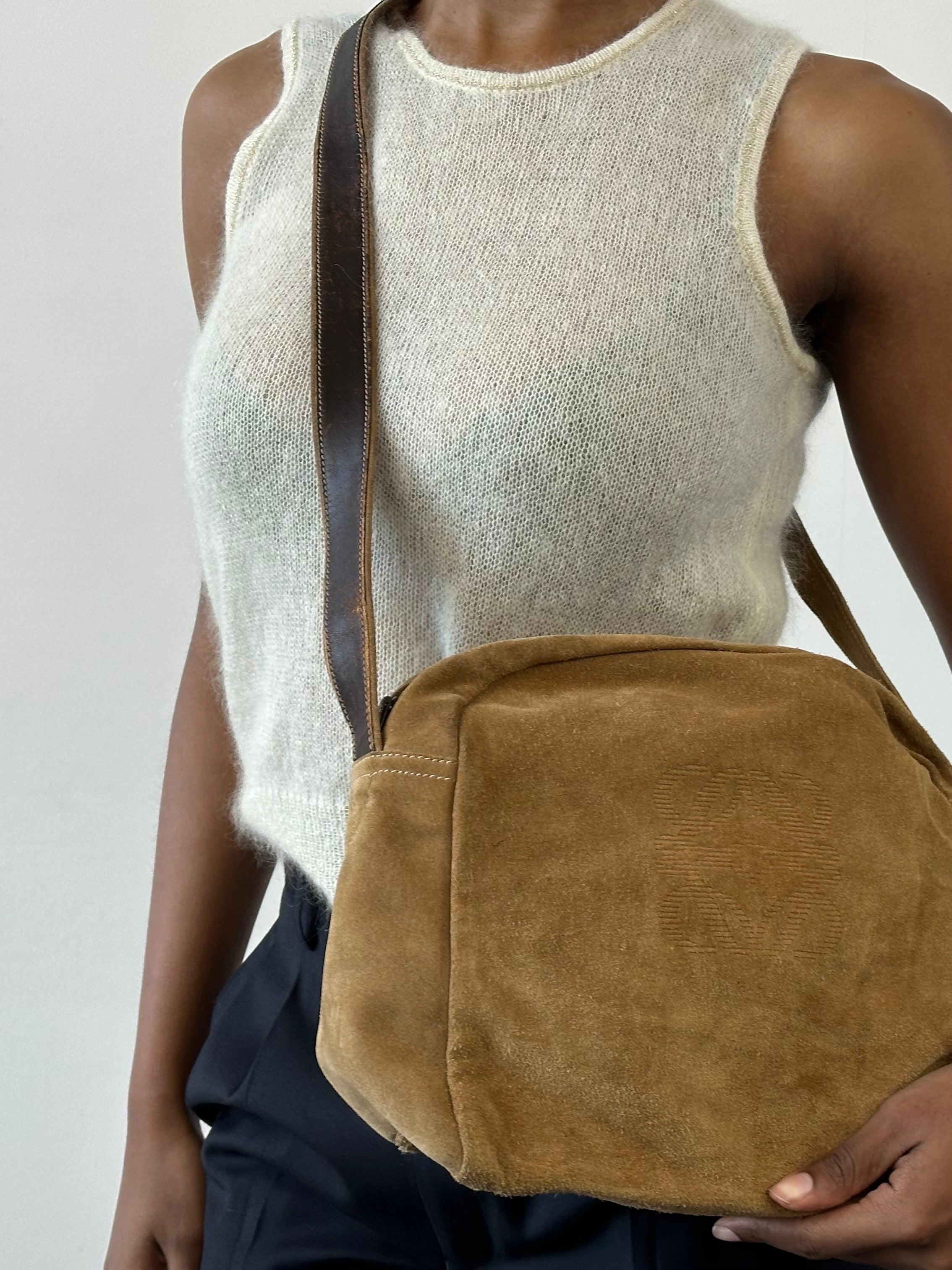 Loewe 1990s Suede Anagram Crossbody Bag - SYLK