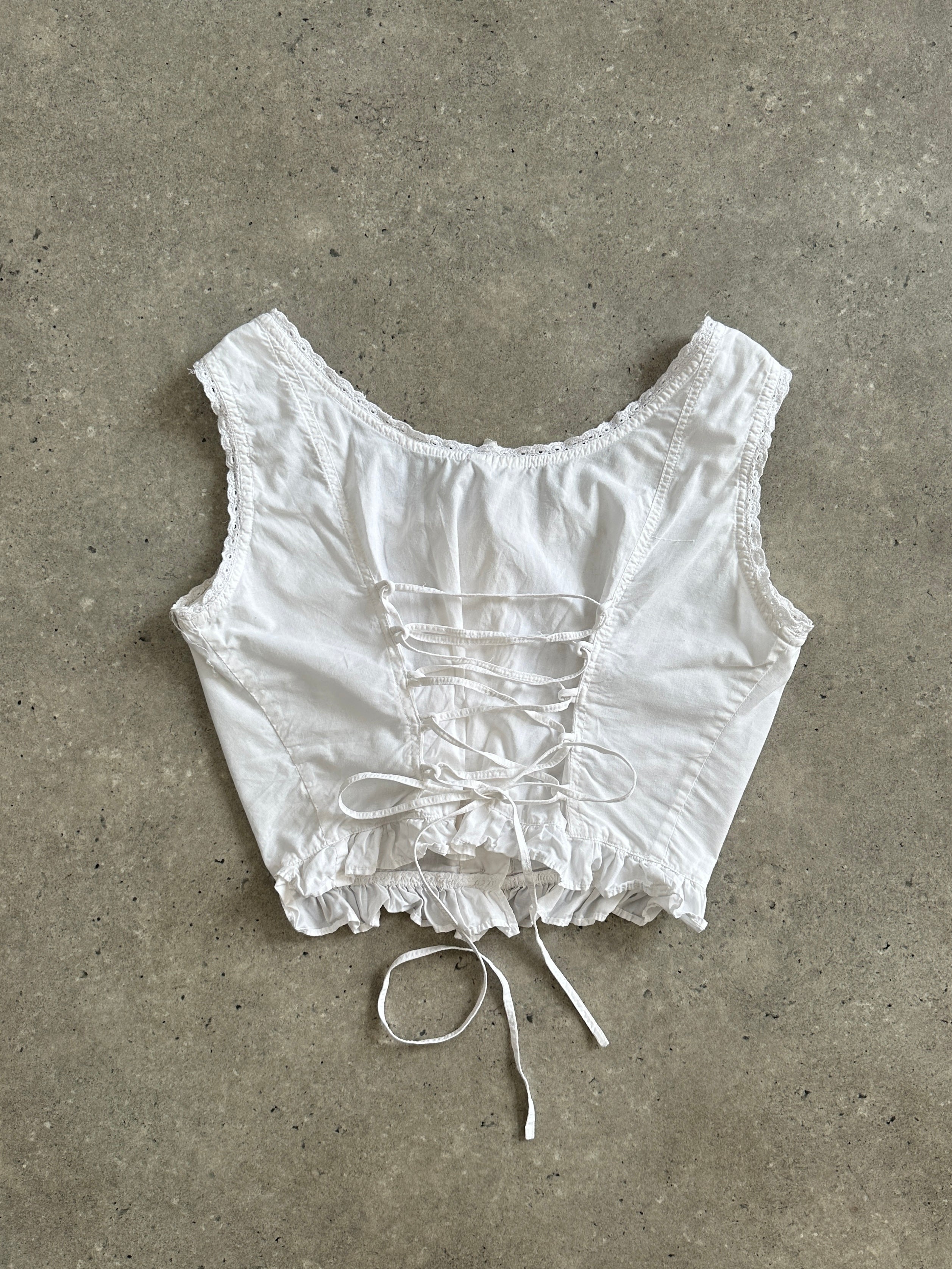 Vintage 1990s Cotton Lace Corset Back Crop Vest Top - XS/S - SYLK