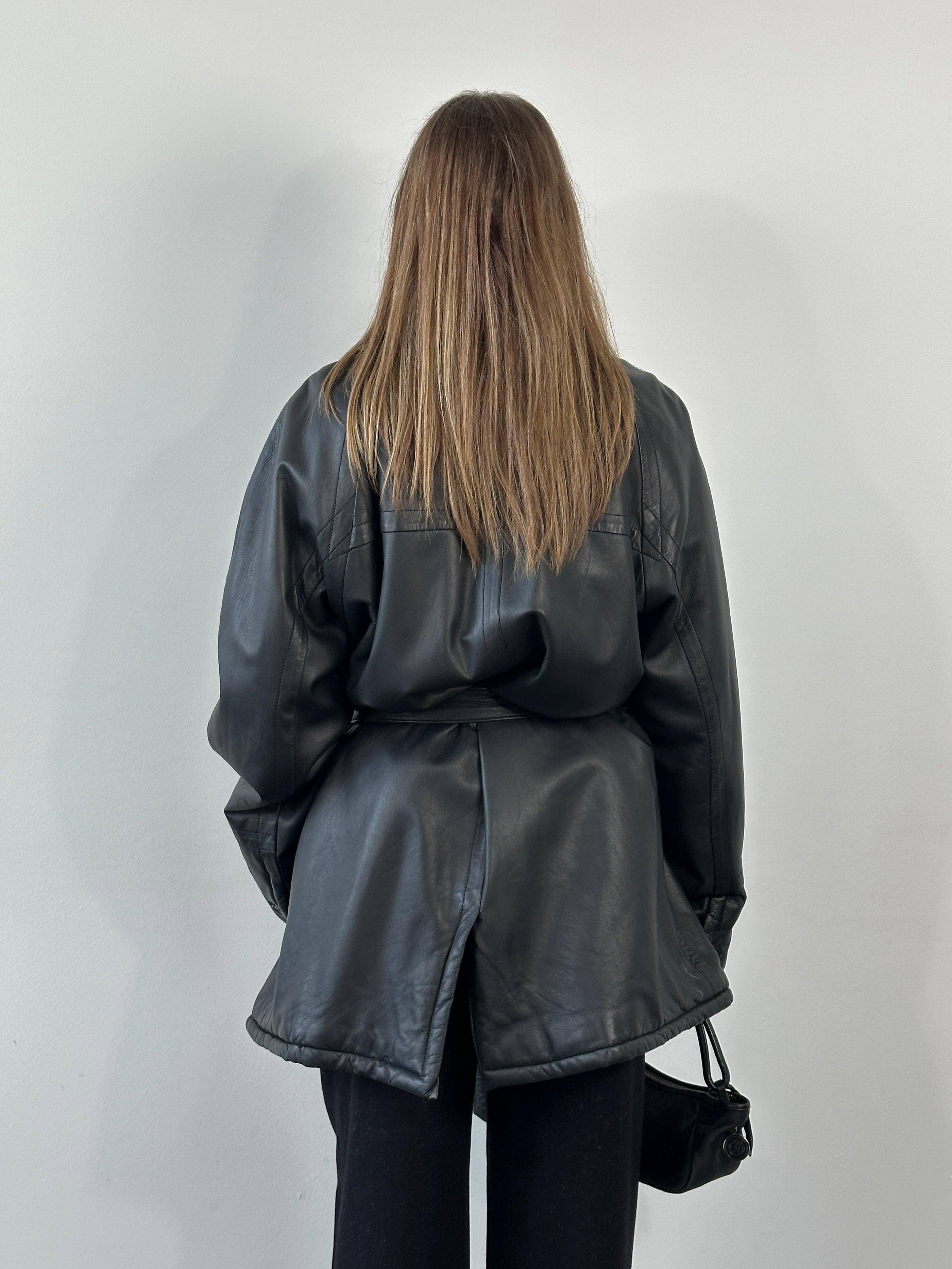 Vintage 1990s Leather Double Breasted Belted Trench Coat - XL - SYLK