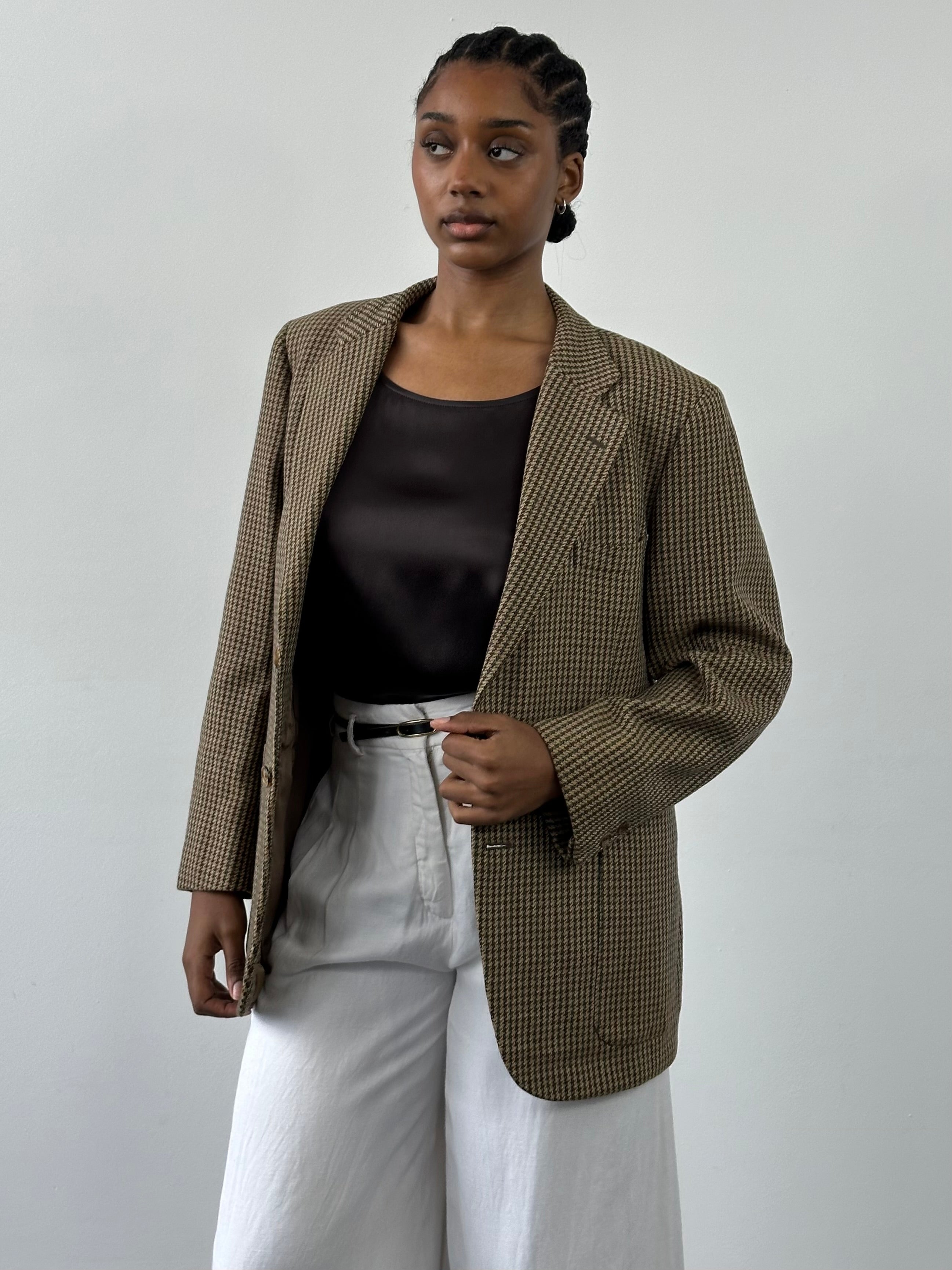 Burberry 1990s Pure Wool Houndstooth Single Breasted Blazer - 36S/S - SYLK