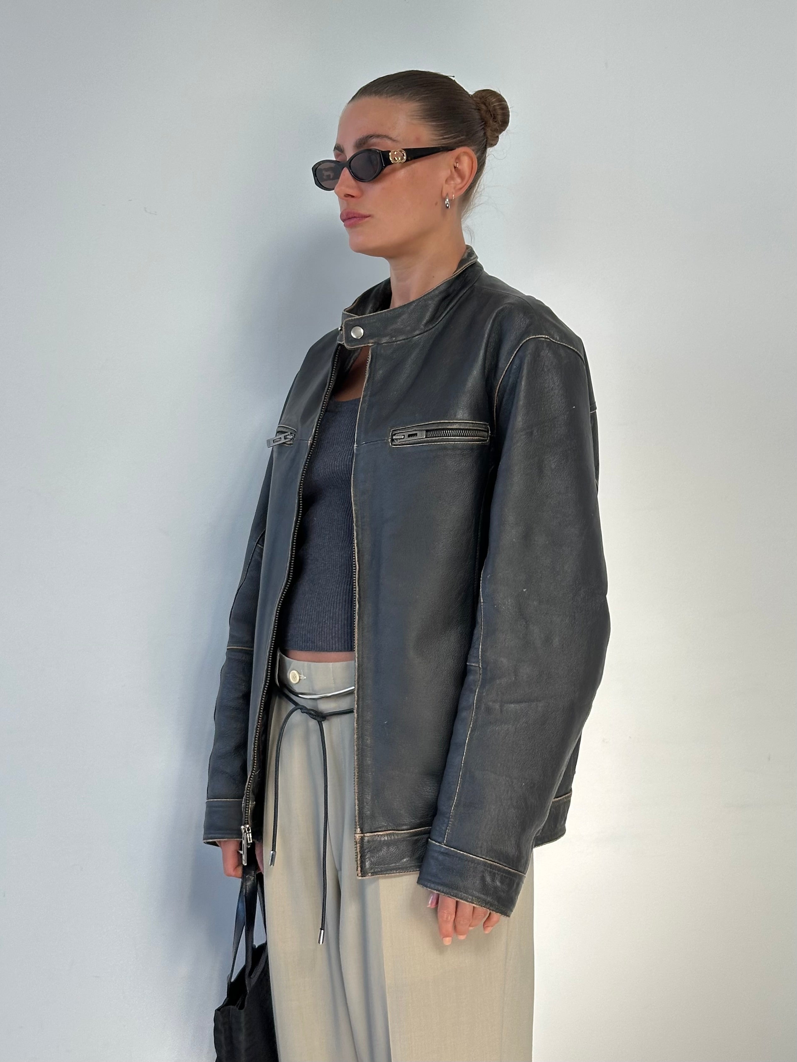 Guess Distressed Moto Leather Jacket - L - SYLK