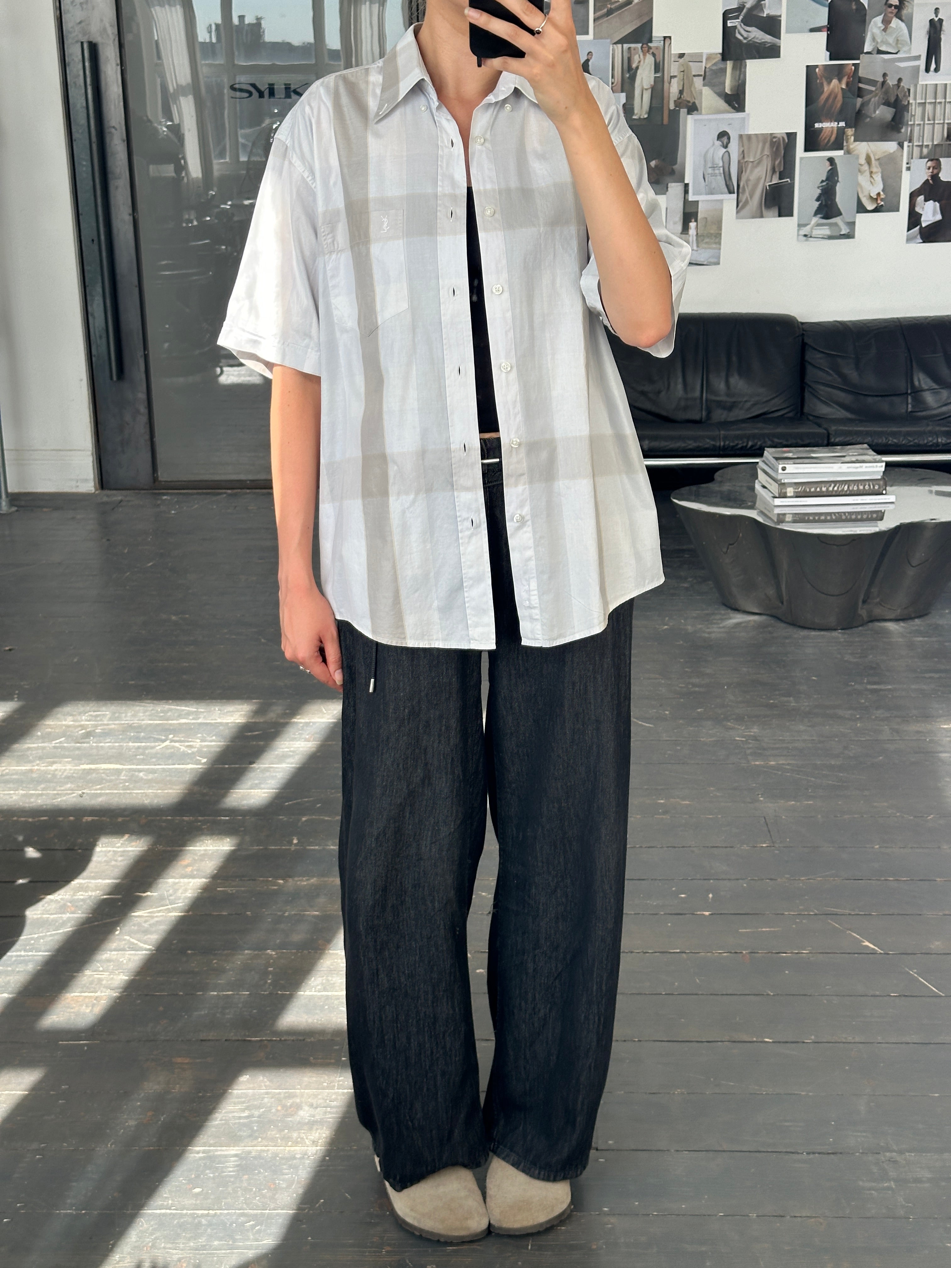 Yves Saint Laurent 1990s Cotton Check Short Sleeve Logo Shirt - XL - SYLK