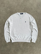 Ralph Lauren Pure Cotton Logo V Neck Jumper - M - SYLK