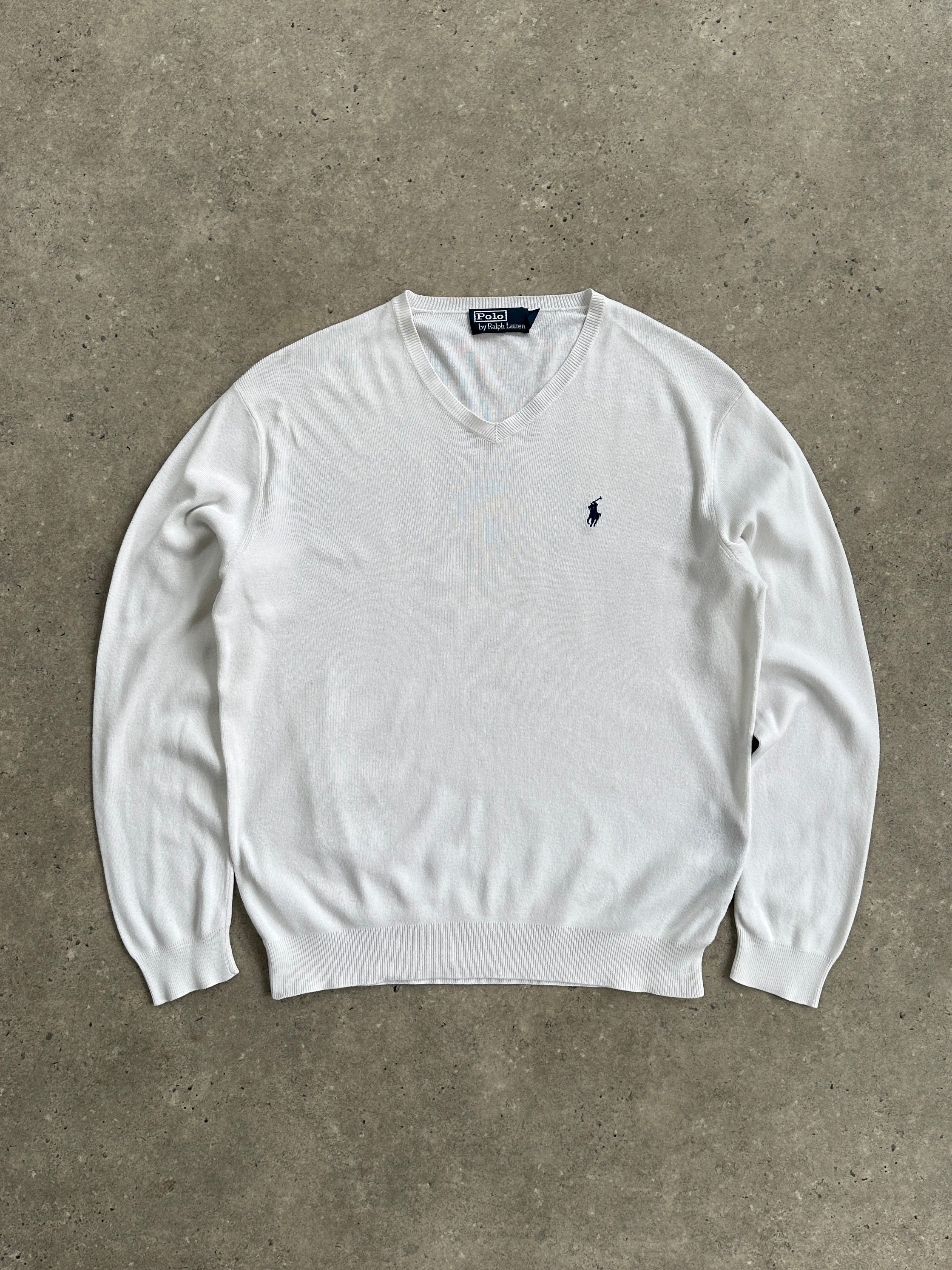 Ralph Lauren Pure Cotton Logo V Neck Jumper - M - SYLK