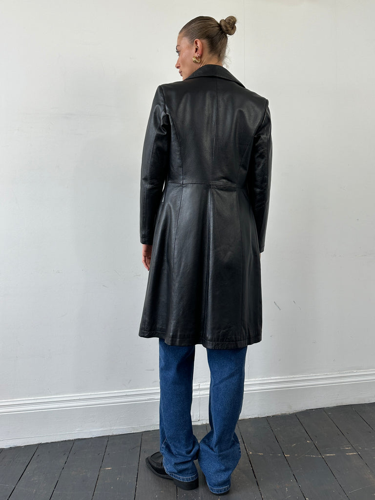 Italian Vintage Single Breasted Leather Trench Coat - S - SYLK