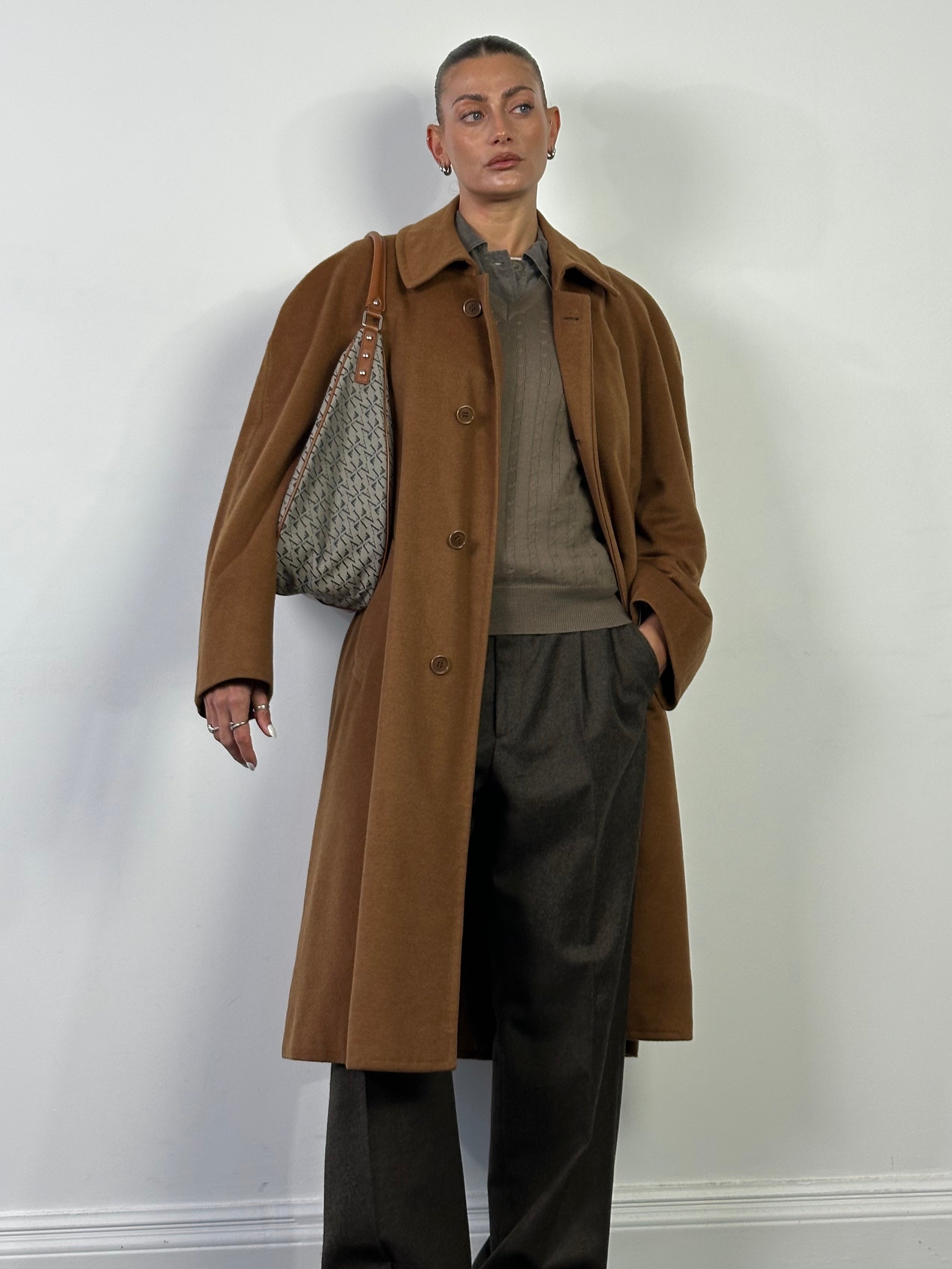 British Vintage Pure Cashmere Concealed Placket Coat - XL - SYLK