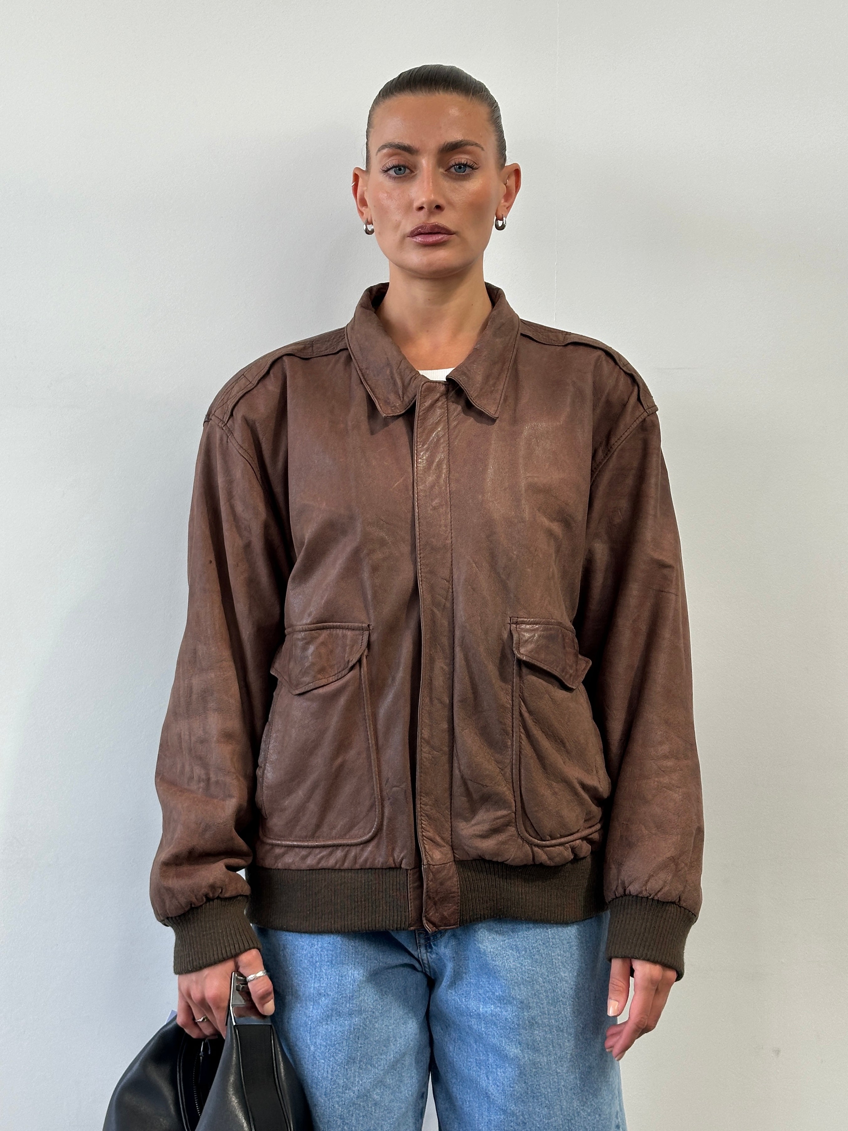 Vintage Leather Bomber Jacket - L/XL - SYLK