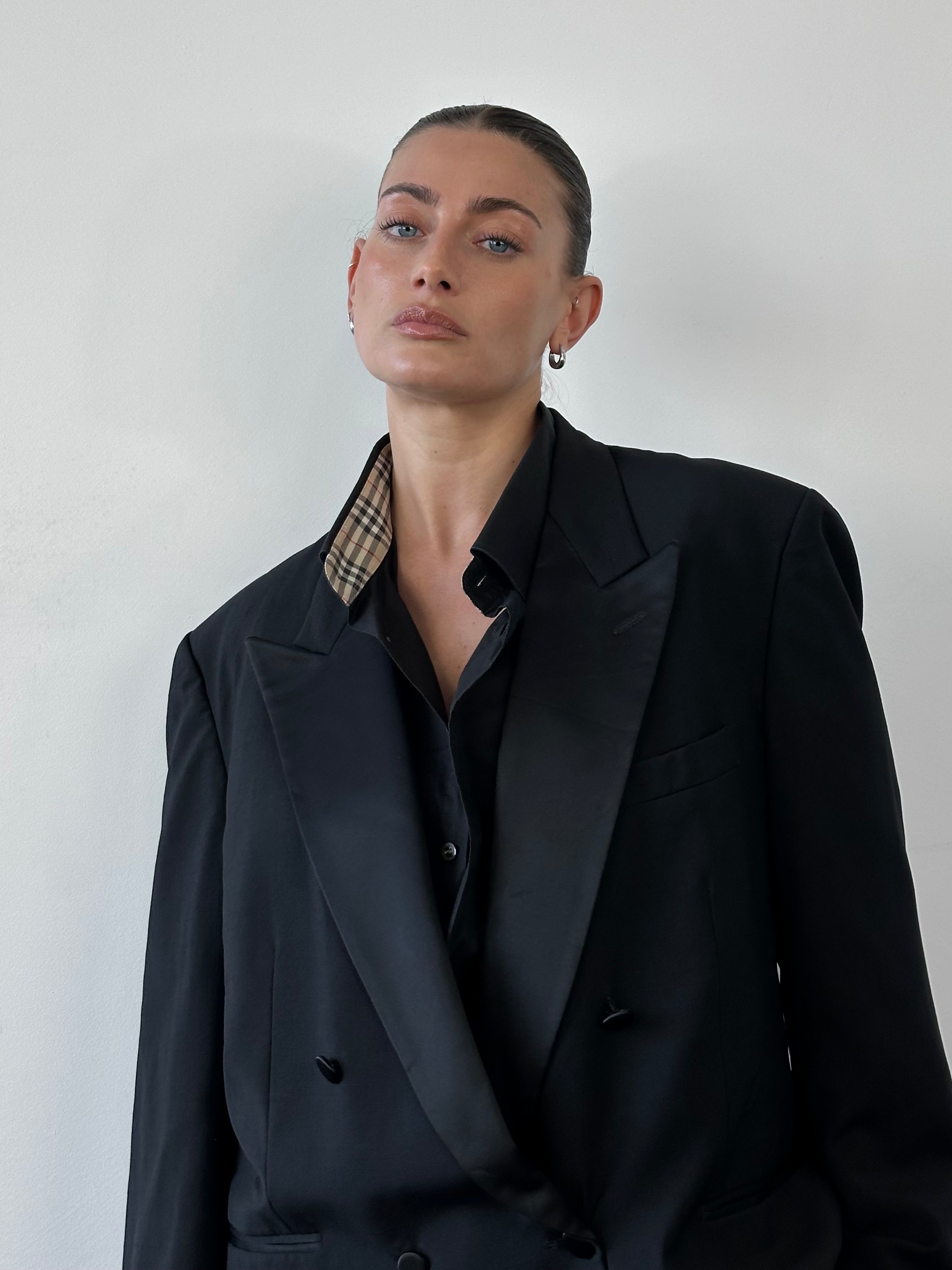 Yves Saint Laurent 80s Wool Tuxedo Double Breasted Blazer - 44S/XL - SYLK