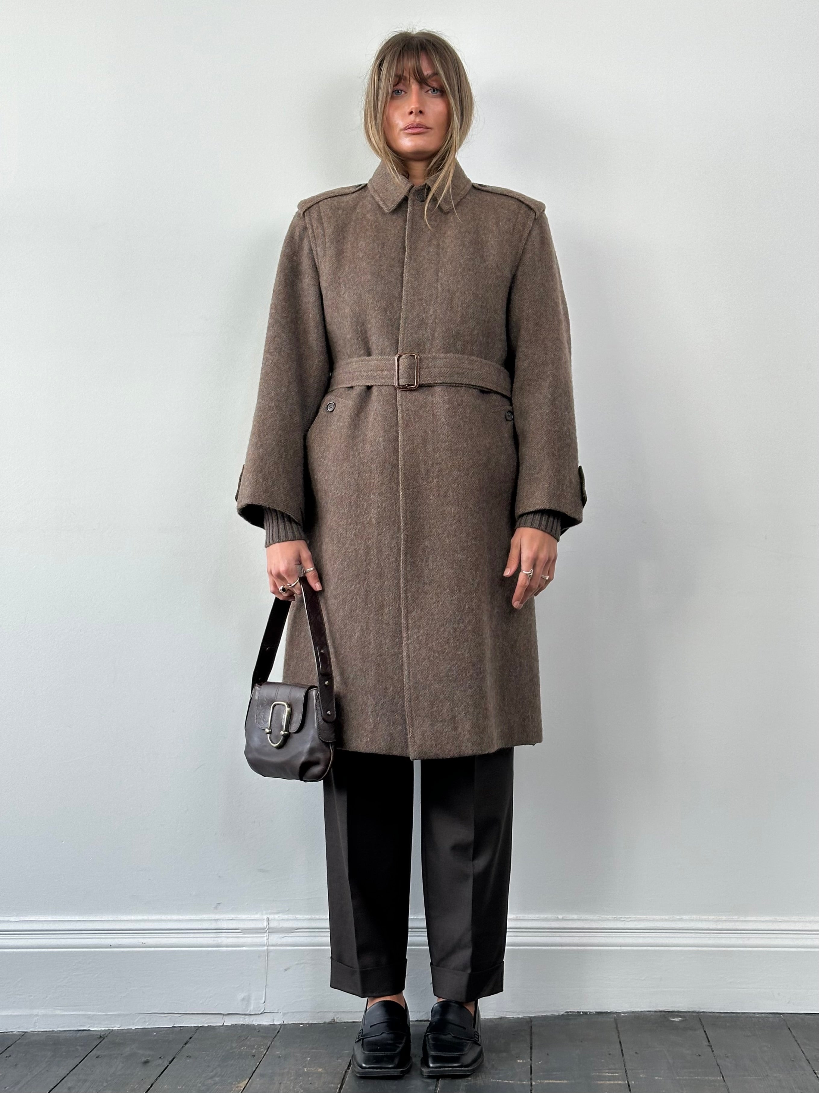 Italian Vintage Wool Mohair Single Breasted Belted Coat - L - SYLK