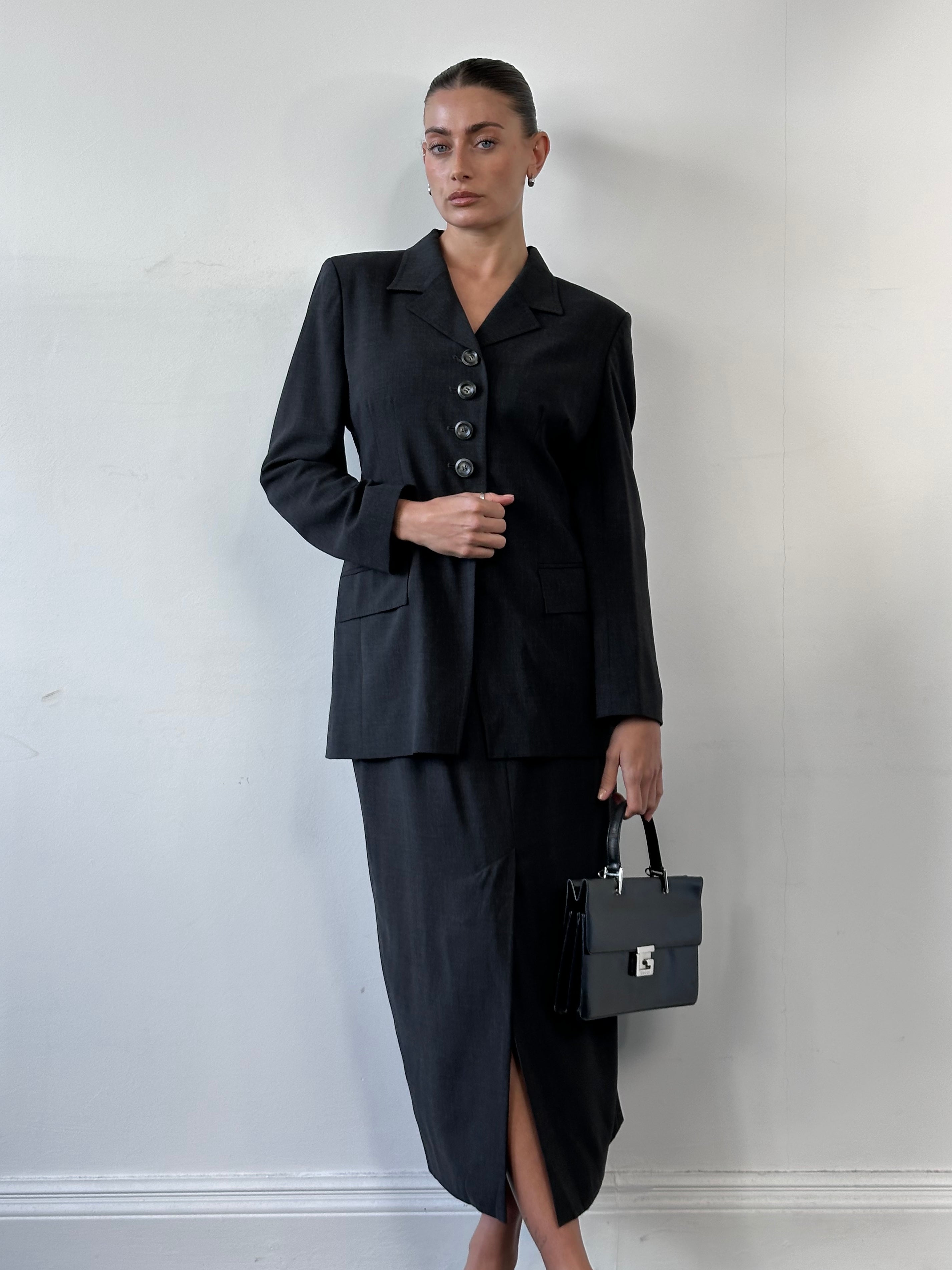 Jaeger 90s Pure Wool Two Piece Skirt Suit - M/W26 - SYLK