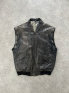 Vintage Distressed Leather Bomber Jacket - L/XL - SYLK