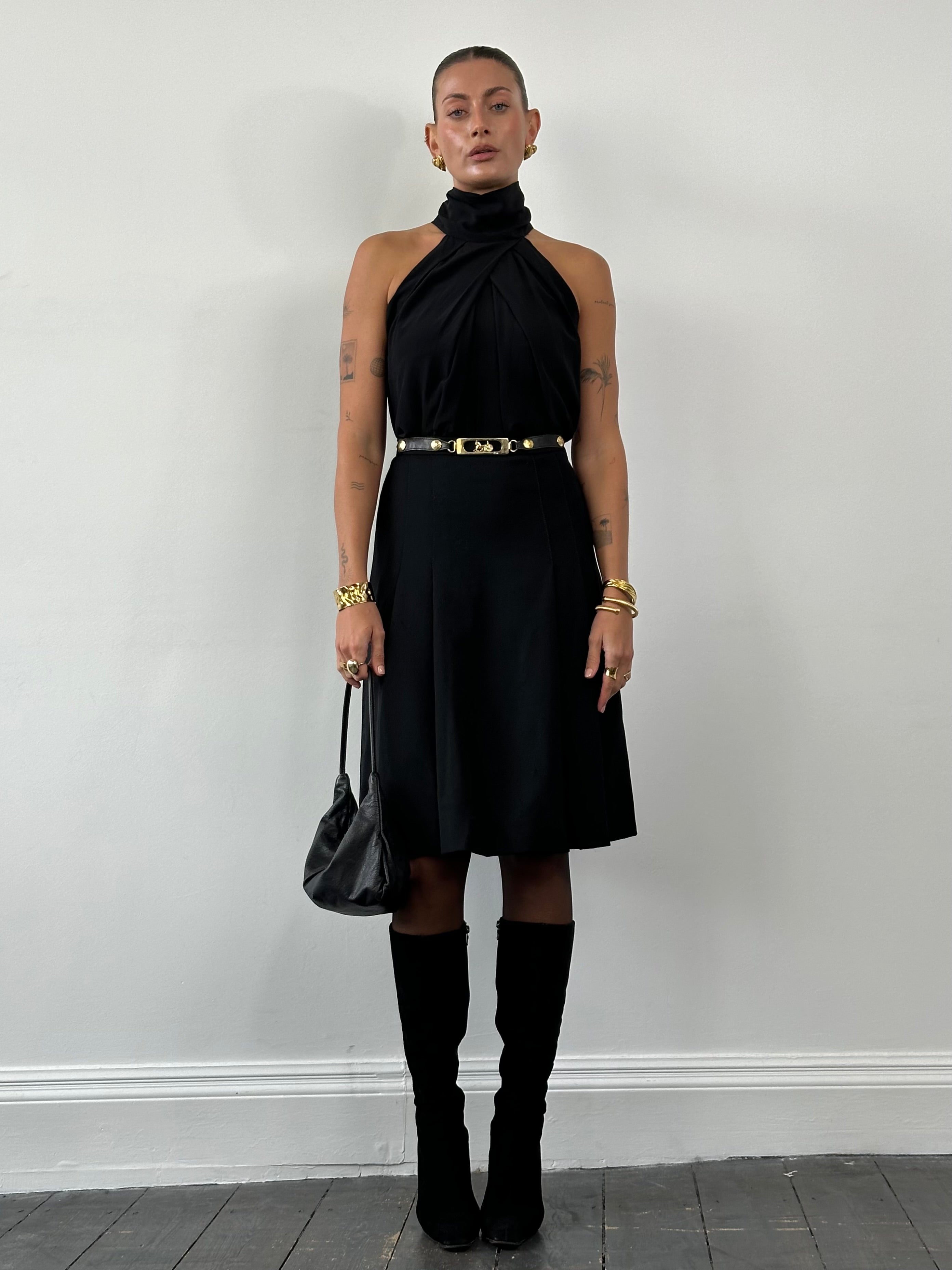 Celine 80s Pure Wool Logo Hardware Pleated Skirt - W24 - SYLK