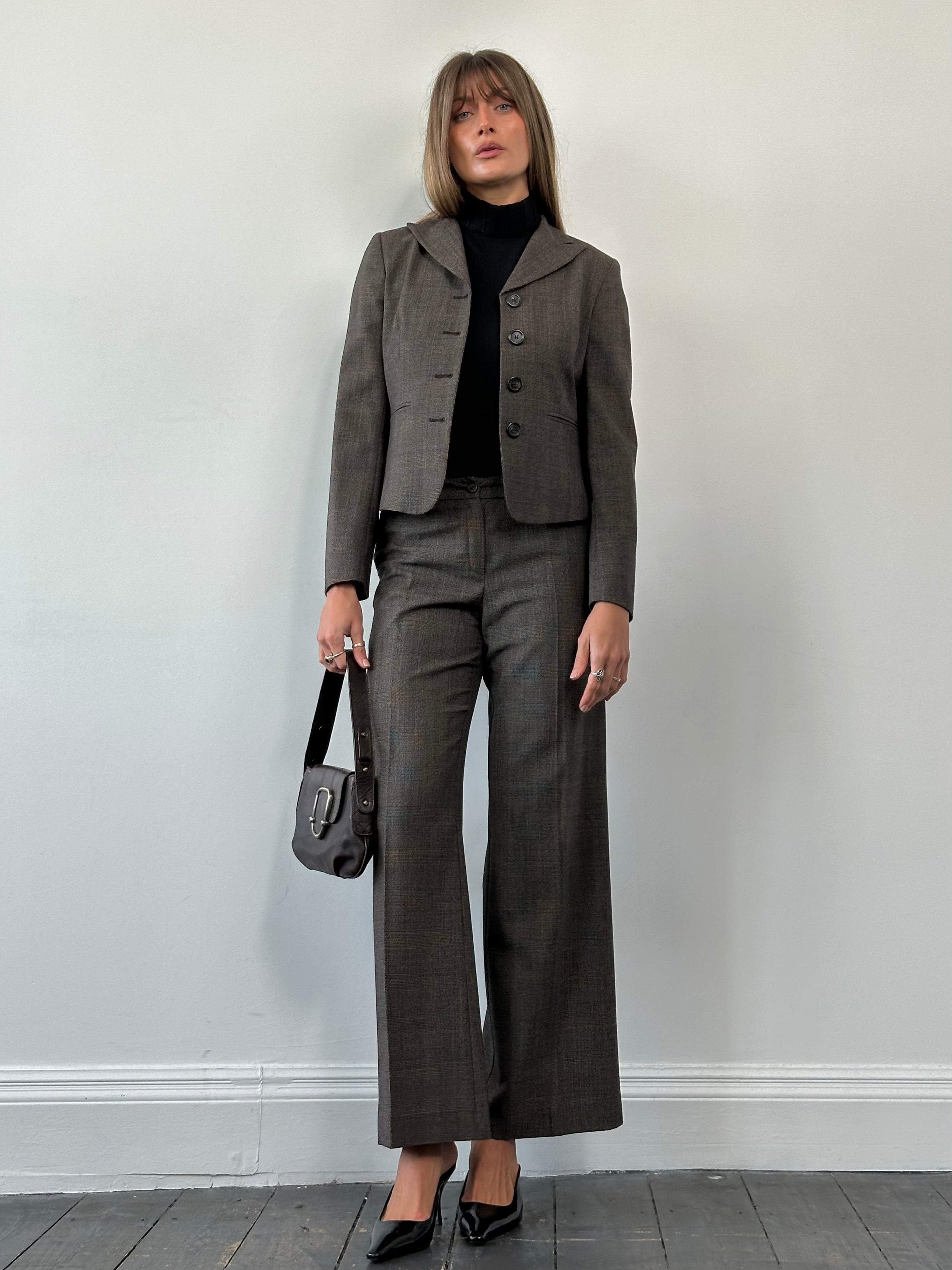 Marella Check Wool Single Breasted Low Rise Suit - XS/S - SYLK