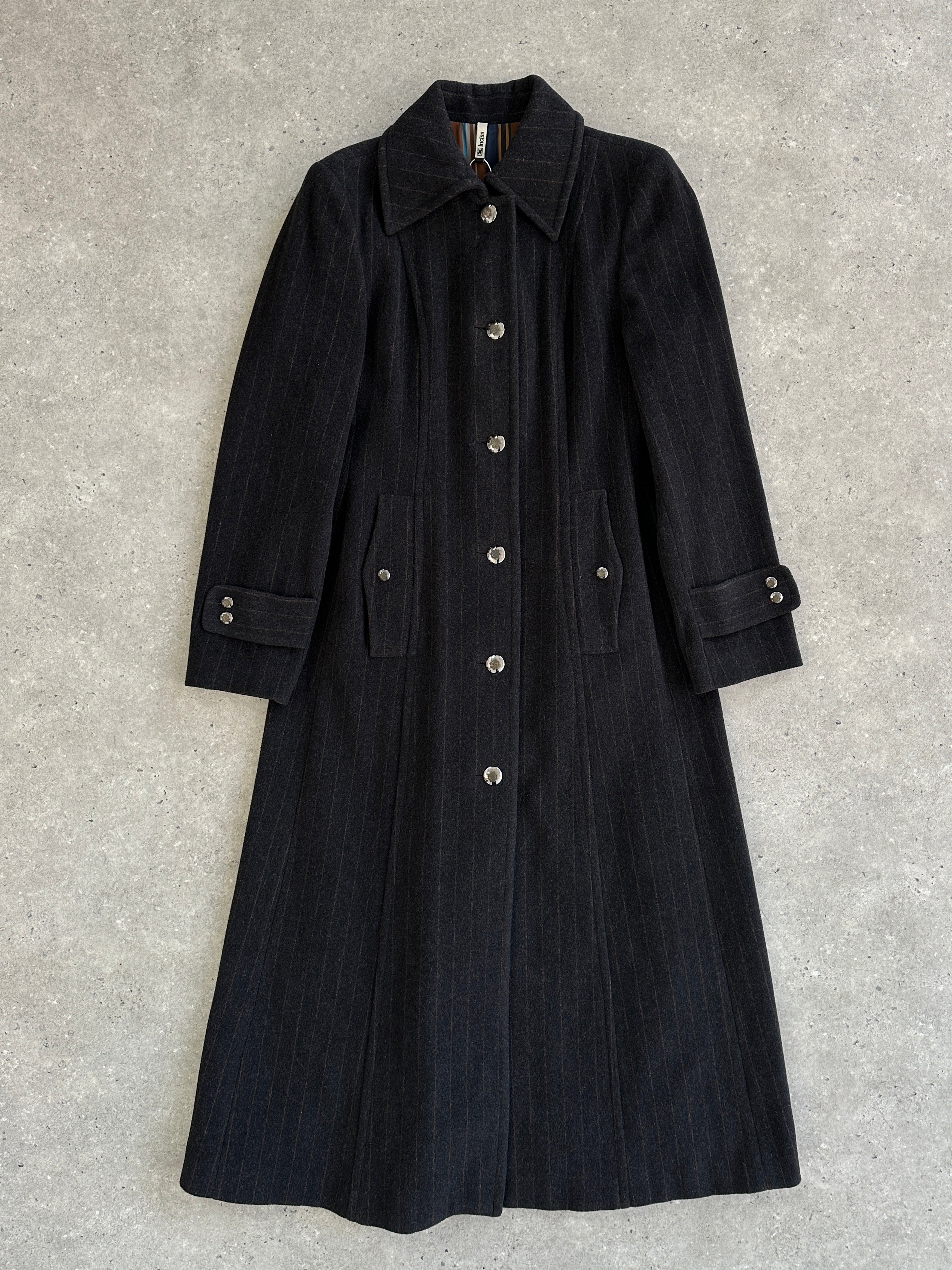Vintage Wool Cashmere Pinstripe Floor Length Coat - M - SYLK
