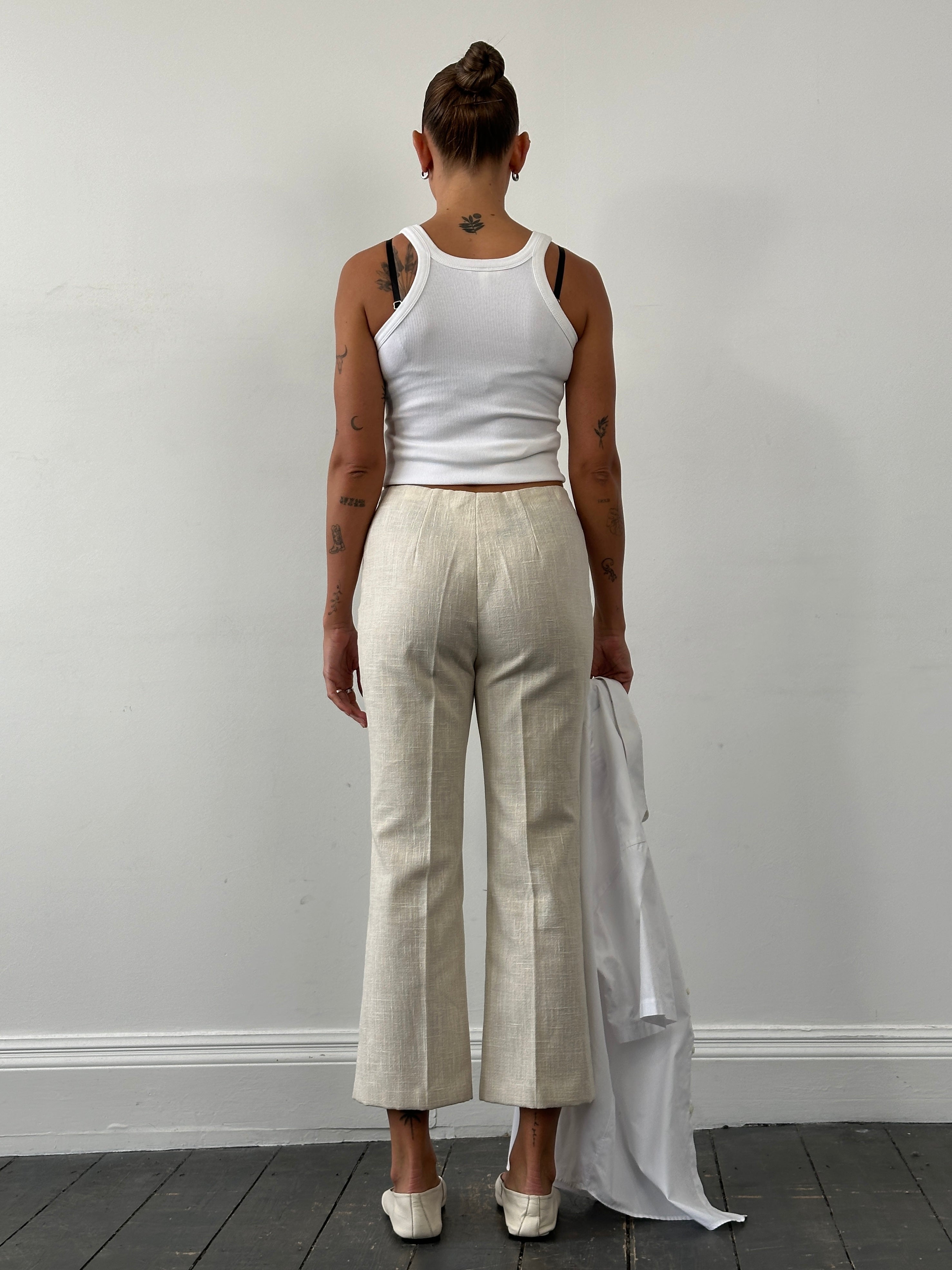 Vintage Front Zip Linen Flared Trousers - W26 - SYLK