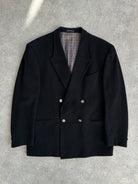 Italian Vintage Brushed Wool Cashmere Double Breasted Blazer - 44R/XL - SYLK