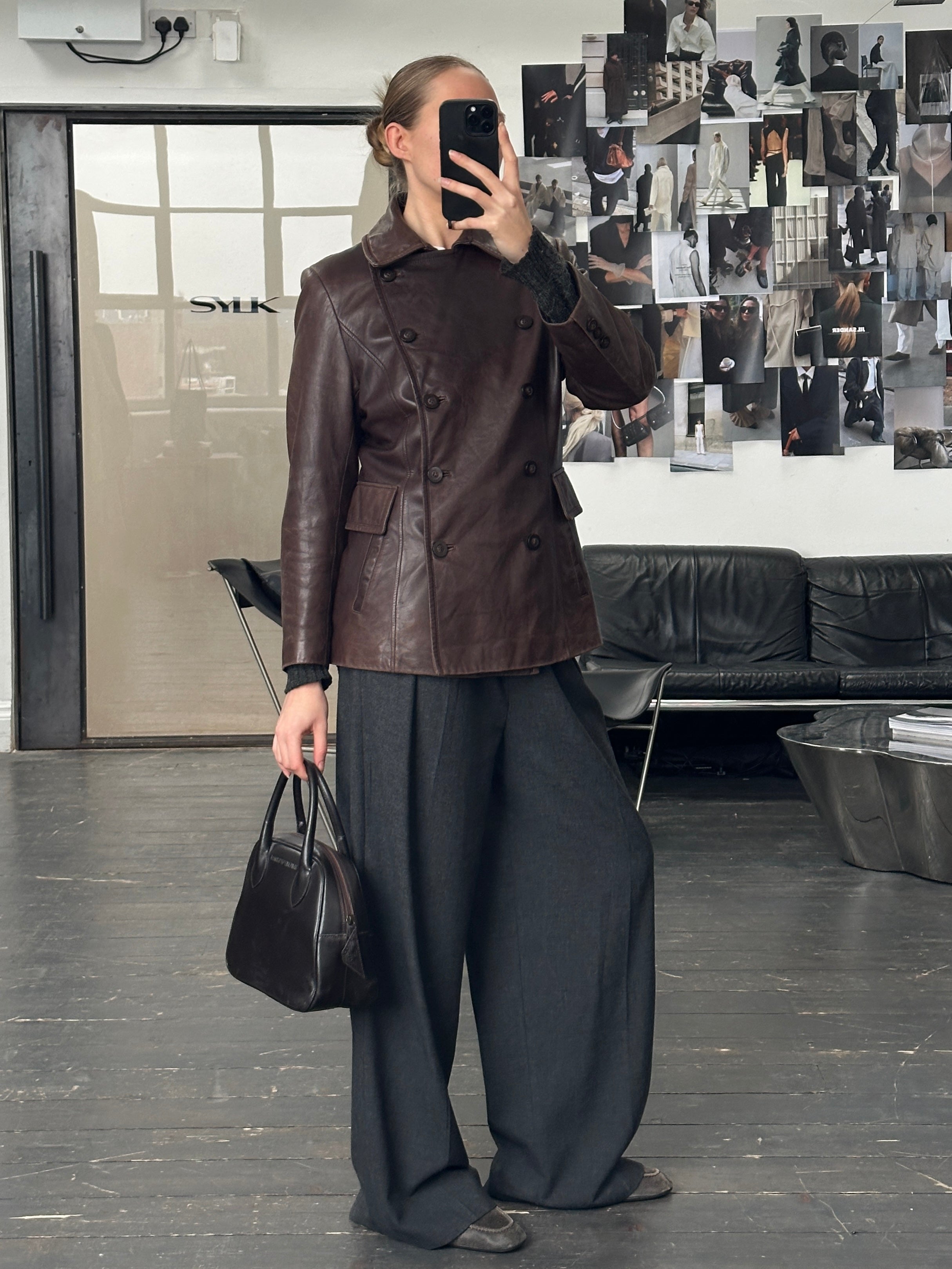 Vintage 1990s Double Breasted Lamb Leather Jacket - M - SYLK