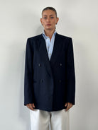 Vintage Pure Brushed Wool Stripe Double Breasted Blazer - 42R/L - SYLK