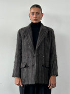 Jaeger Mohair Fuzzy Stripe Double Breasted Coat - M - SYLK