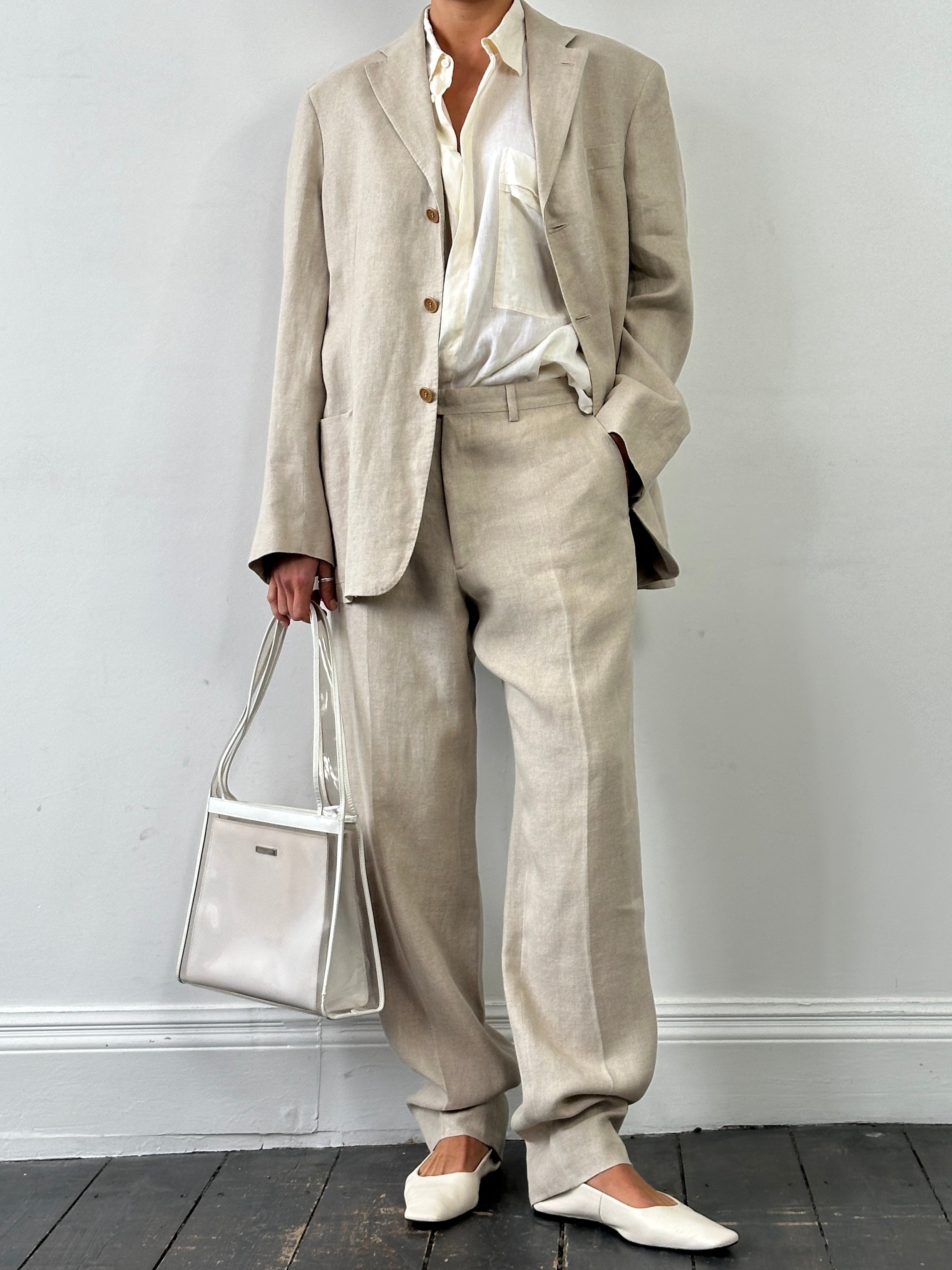 Italian Vintage Single Breasted Pure Linen Blend Suit - 42R/W34 - SYLK